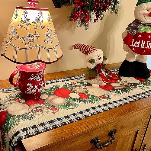 Miniatura 2 de Camino de mesa de Navidad de 72 pulgadas, lino blanco y negro, a cuadros, bola de Navidad, caminos de mesa de invierno, decoración de fiesta de