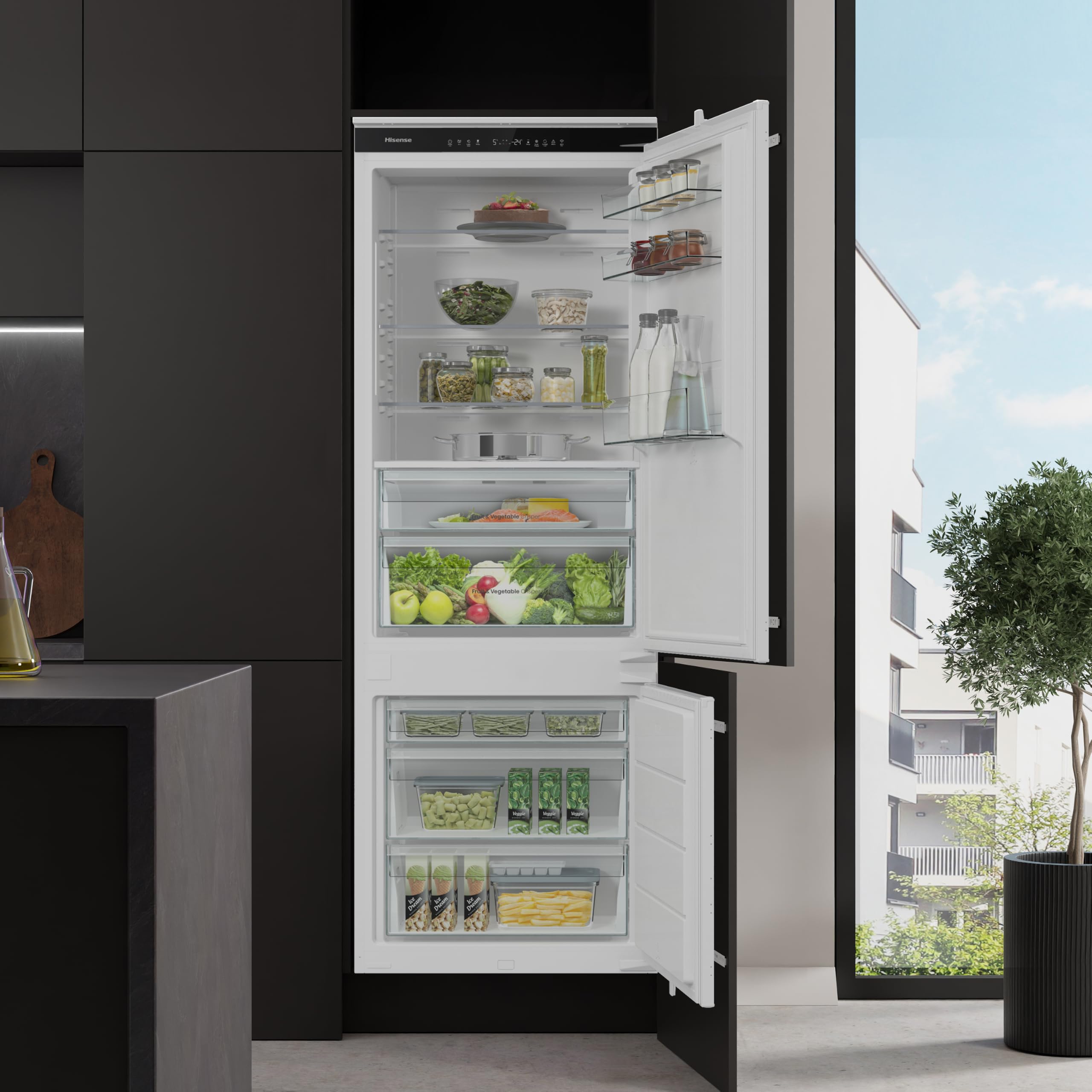 Hisense MBI54370E NUOVO Frigorifero da Incasso Combinato 194 cm 75 cm, 371 L, Total No Frost, Freezer in Basso con Convert Zone, Wi‑Fi, Humidity Control, Classe D