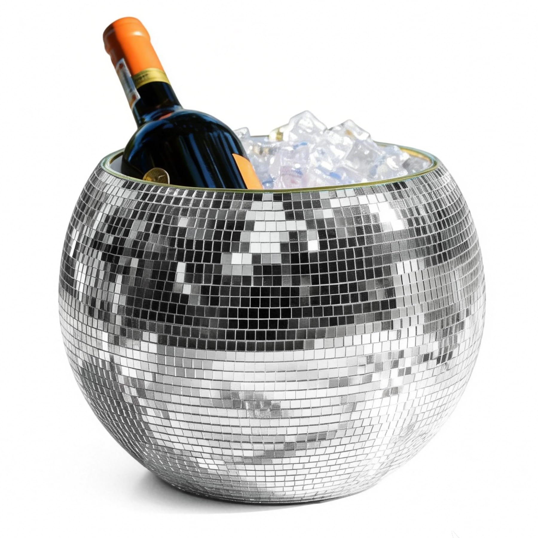 Disco-Eiskübel für Cocktailbar, Spiegel-Silber-Discokugel-Dekoration, Retro-Party-Zubehör, 24,9 cm, Discokugel-Themenparty-Dekorationen, Kühler für Wein, Bier, Champagner, eiskalte Getränke