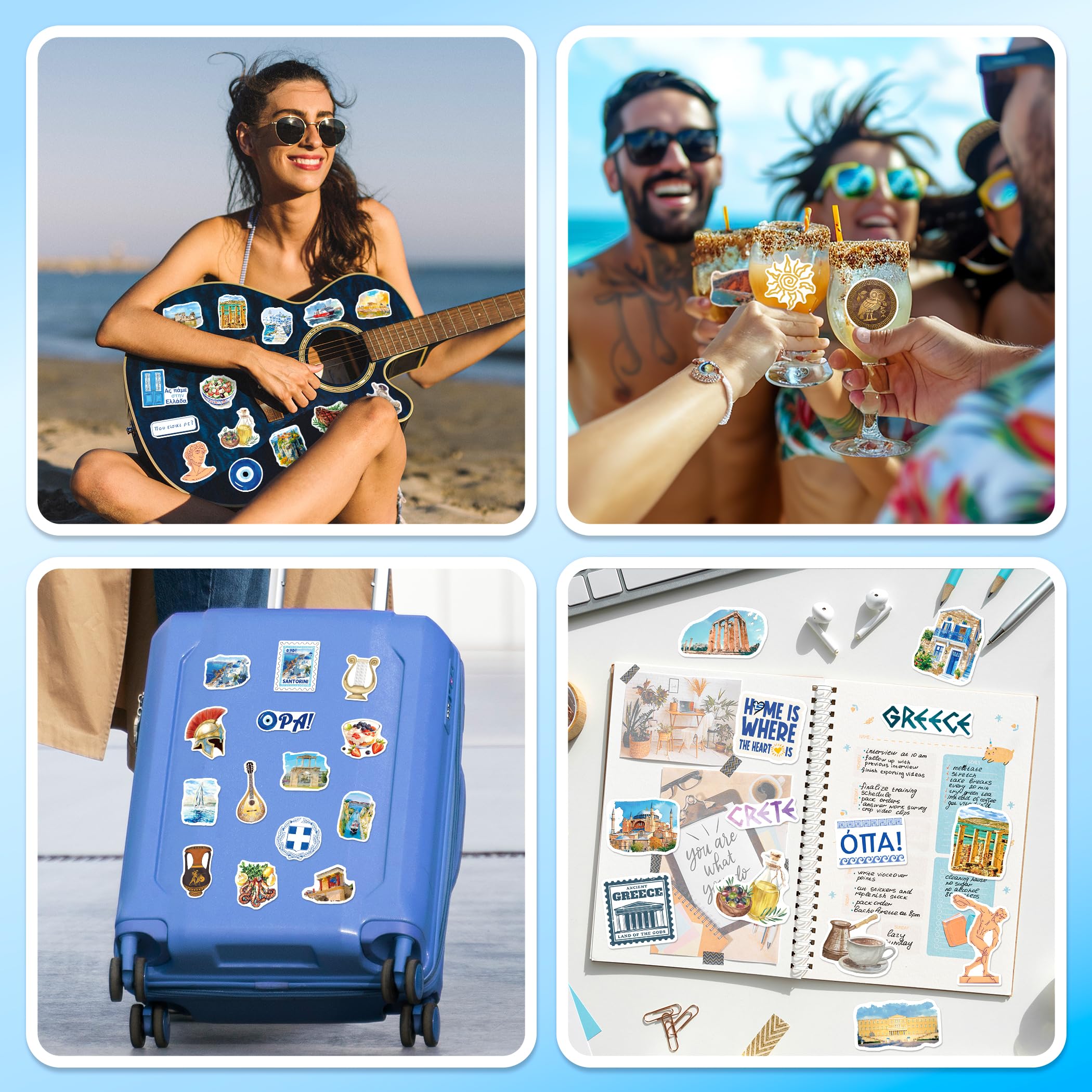 YTSQLER 200 PCS Greece Stickers, Greece Travel Souvenirs Stickers for Laptop Water Bottle Luggage, Ancient Athens Greek Decor Decals for Adults Teens Women Men