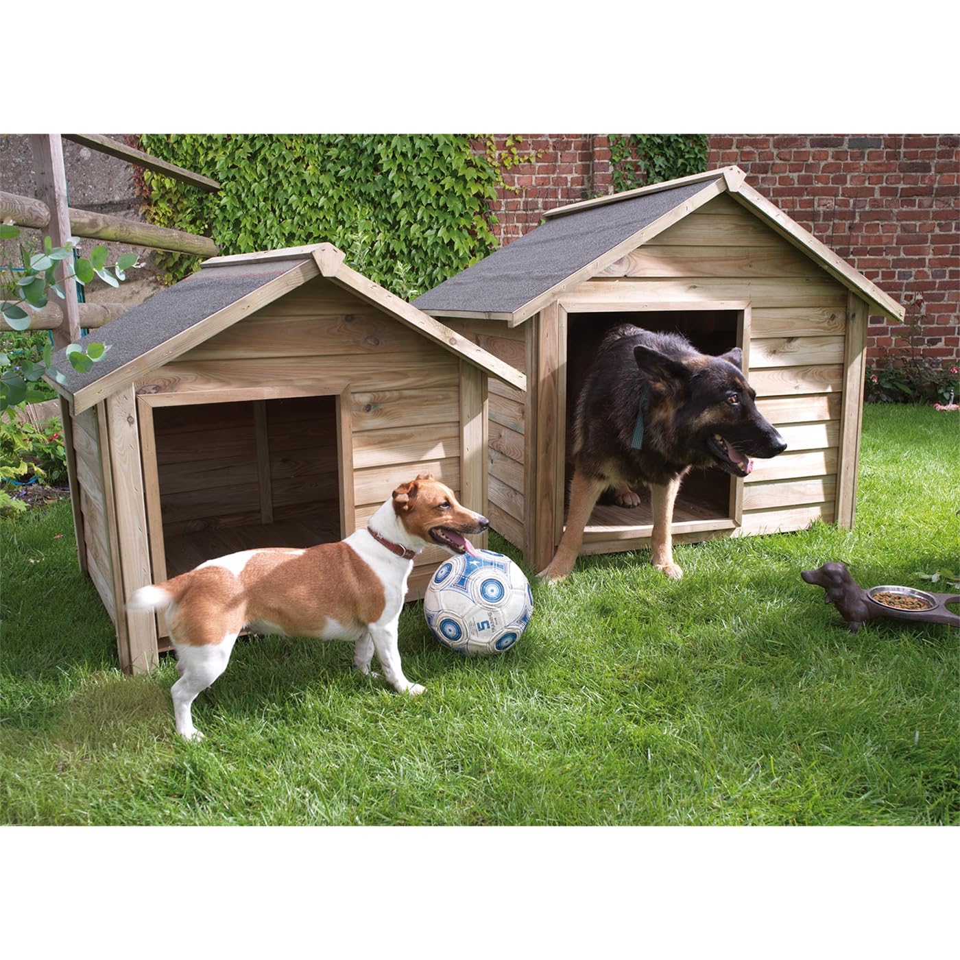 VOSS.PET Hundehütte aus Kiefernholz mit Bitumenfilz, Willow 120x114x100cm, Hundehaus, Outdoor-Hütte, Kleintierhaus für drinnen und draußen, Holzhütte für mittelgroße bis große Hunde