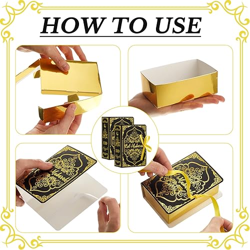 Miniatura 3 de 36 cajas de regalo de Ramadán Eid Mubarak Eid Mubarak, caja cuadrada de dulces y ramadán con cinta dorada para suministros de decoración de fiesta