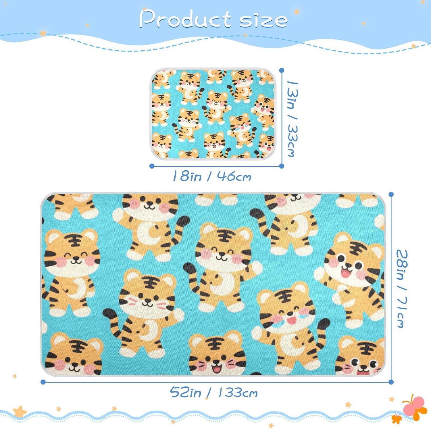 Cartoon Cute Yellow Tigers Cooling Baby Mattress Protector pad 28" x 52" Washable Mattress Pads for Baby&Toddler
