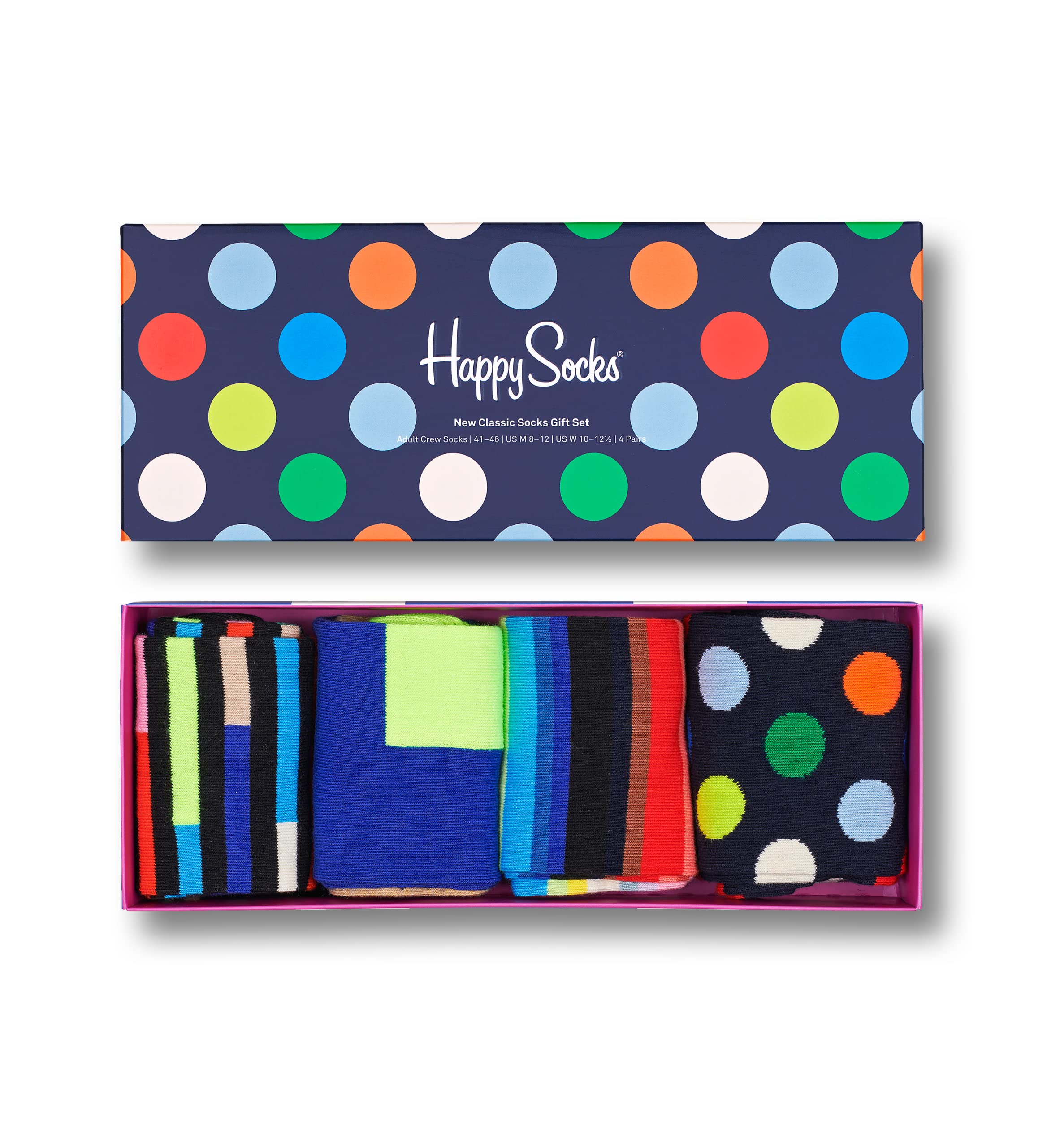 Lot De 4 Chaussettes Happy Socks Designer - Multicolores, Taille 10-13, Neuves Avec étiquettes