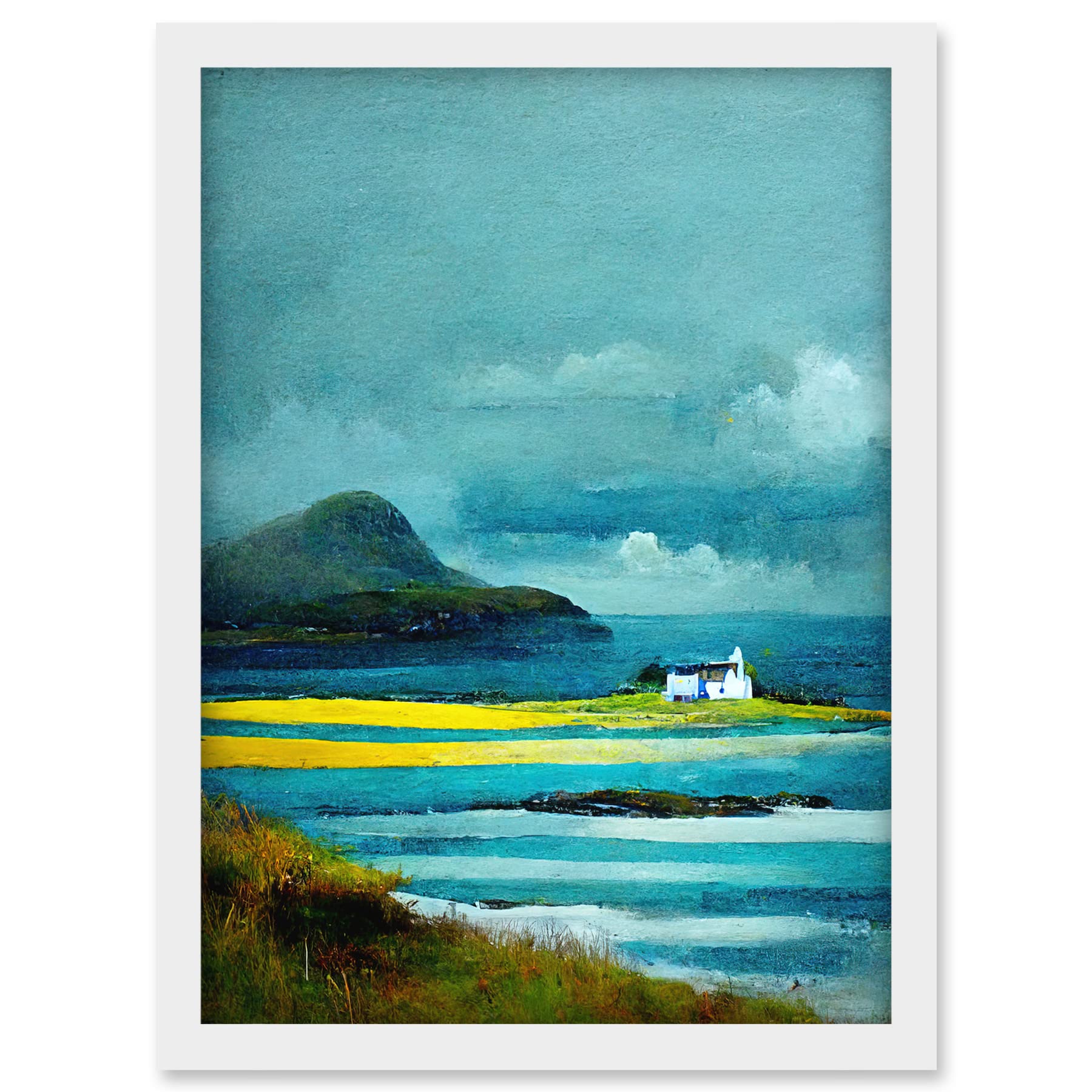 Doppelganger33 LTD Isle Harris White Crofters Cottage Scotland Seascape Artwork Framed A3 Wall Art Print