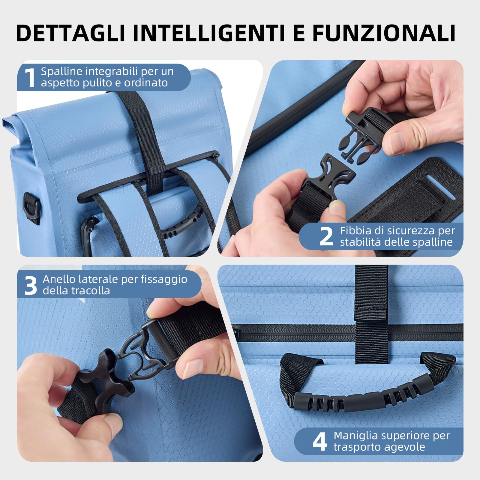 Borsa Bici Portapacchi 3in1 20L – Zaino e Tracolla, Borsa Impermeabile con Scomparto Laptop 16", Pannier Posteriore con Riflettenti per Pendolarismo, Lavoro e Viaggio