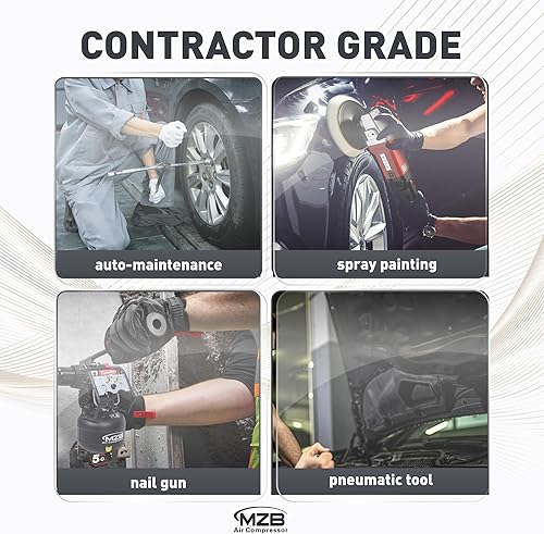 Miniatura 8 de MZB 13.2 Galones Compresor de Aire Ultra Silencioso 115PSI Tanques de Acero Nivel de Ruido 72dB Compresor de Aire Sin Aceite