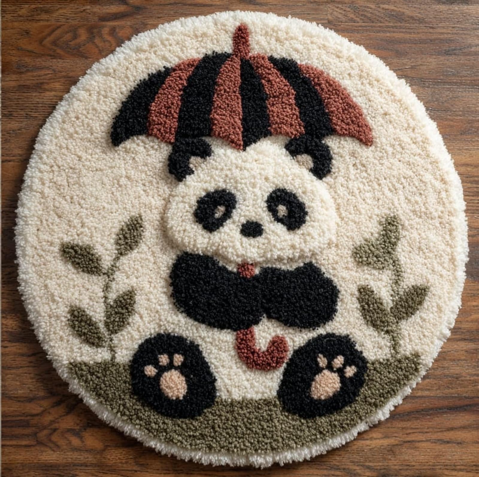 WallustrioaW 3D Latch Hook Rug Kit,Panda with an Umbrella,DIY Latch Hook Kit Rug Making Crafts for Kids and Adults,Embroidery Carpet Cushion with Sewing Tool,50x50cm