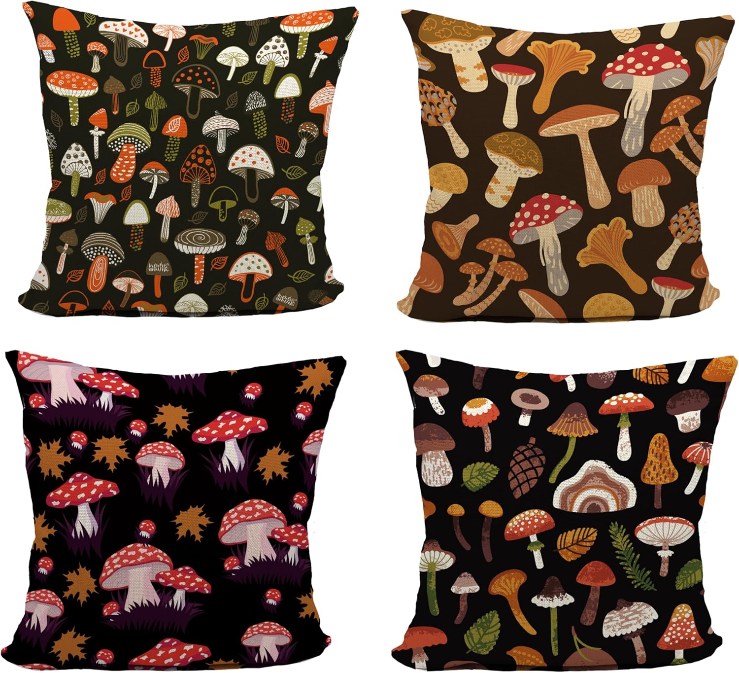 Amazon.com: Mancheng-zi Mushrooms Pillow Covers 18x18 Set of 4,Vintage ...