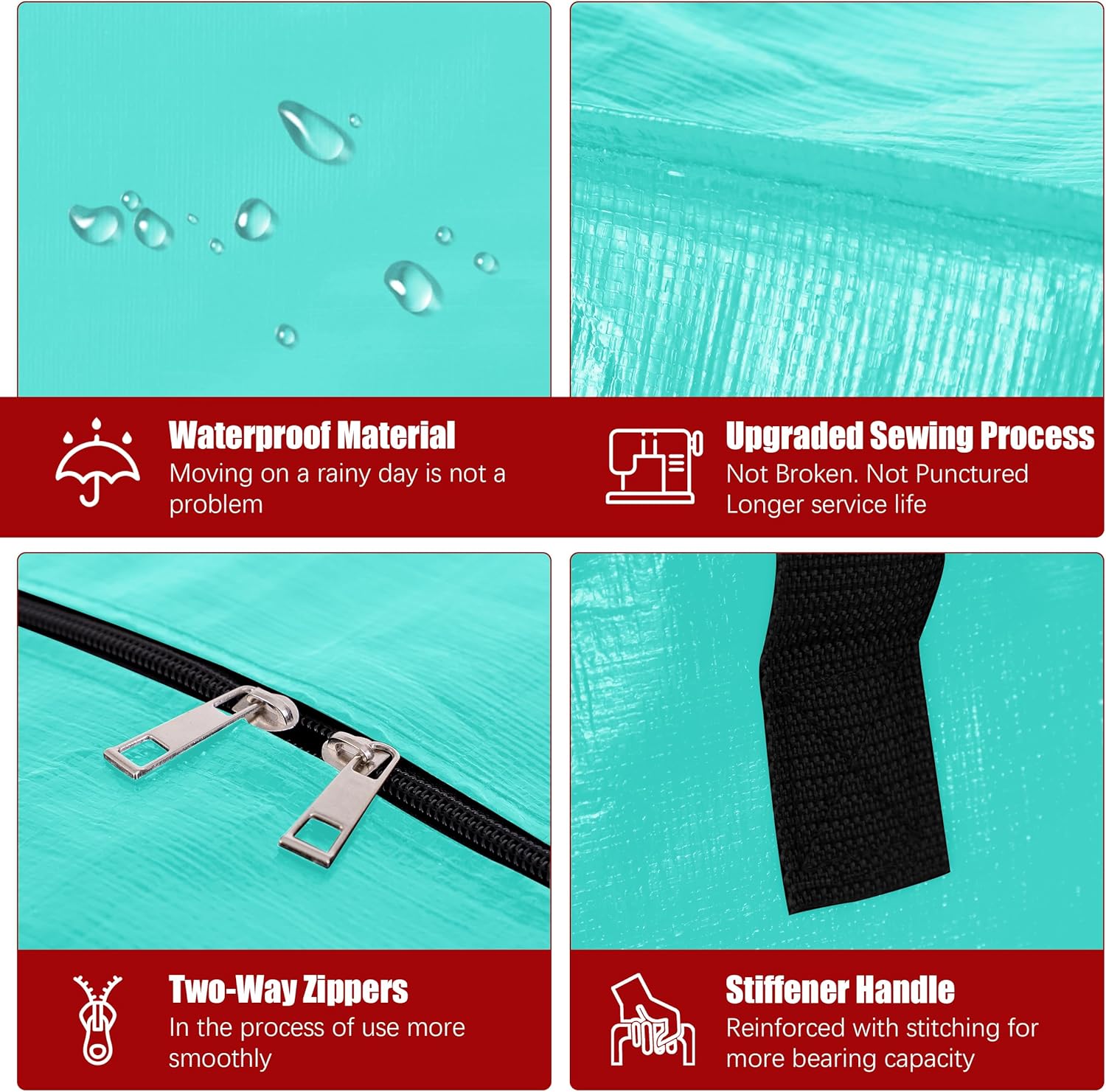 12 Pack Extra Large Moving Bags with Zippers & Carrying Handles, Heavy-Duty Storage Tote for Space Saving Moving Storage, Fold Flat, Alternative to Box and Bin,Aquamarine - Image 6