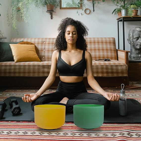 FMTY10inch Crystal Singing Bowls set prefect pitch(10HZ) Blue(Throat)+ Indigo(3Rd Eye) with Carrying Bag Sound Bowls Chakra Bowl