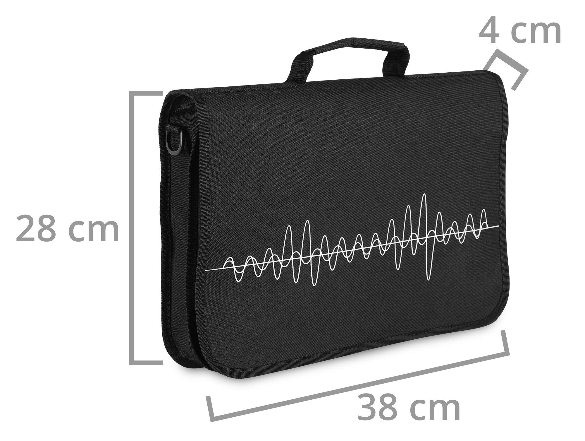 Classic Cantabile Borsa Portaspartiti - Borsa per Lezioni di Musica e Educazione Musicale Precoce - Per Spartiti Formato DIN e US - Tracolla - Tasche Interne per Accessori - Design Musicale - Nero