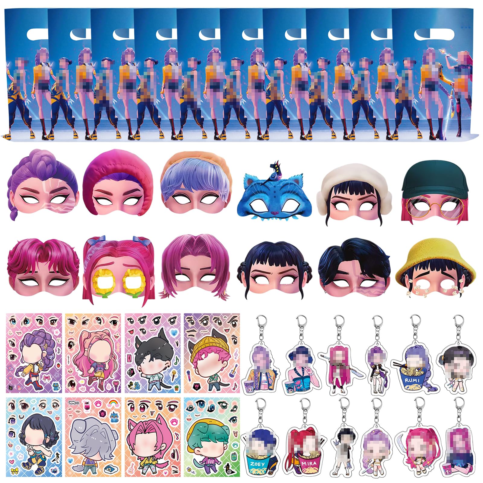 Party Bag Fillers Favours Kids- Kpop Birthday Party Favors with Gift Bags Keychain Mask Puzzle Stickers Anime Give Away Birthday Chirdren's Day Goodie Fillers Pinata Filler Party Prizes for Boys Girls
