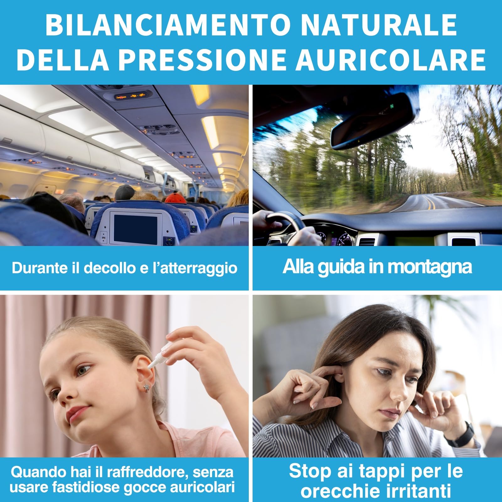 Dispositivo di Sollievo dalla Pressione dell'Orecchio di Tilcare - Bottone a Pressione per le Orecchie per Volo, Nuoto, Immersioni, Raffreddore e Allergia - Viene con una Custodia Protettiva Portatile