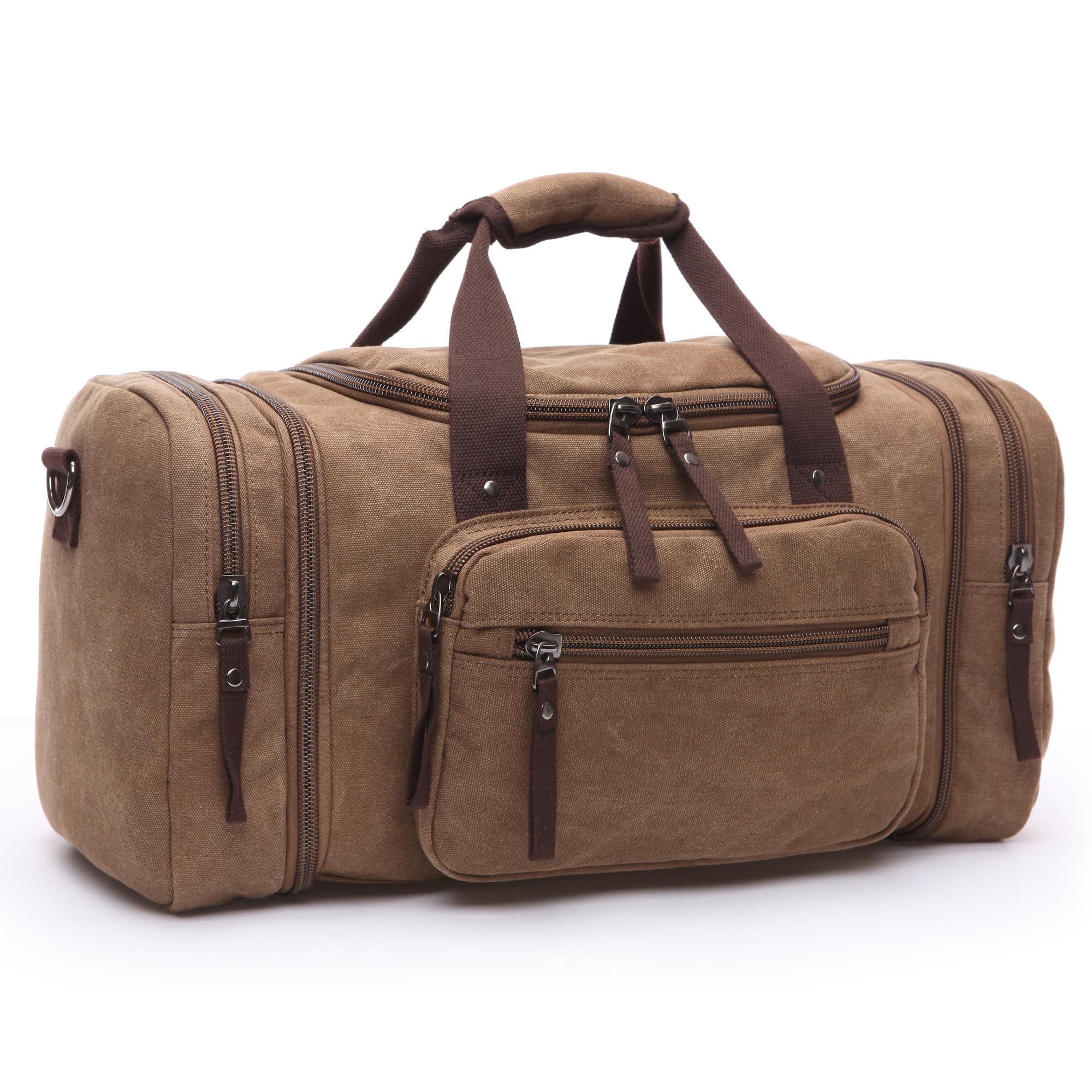 Moda Espandibili Borsone da Viaggio Uomo 40L Grande Borsone Palestra con Tracolla Molteplici Tasche pour Vacanza All'aperto Campeggio Uomo Tela Borsone da Sportiva Marrone