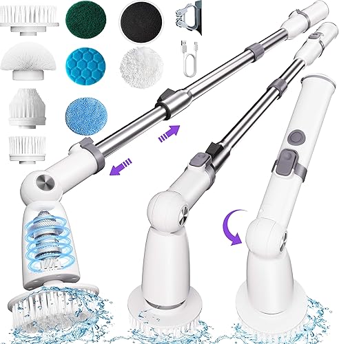 Limpiador eléctrico giratorio, limpiador de suelo con mango largo, doble velocidad, cepillo de limpieza inalámbrico, cepillo de ducha con 3 ángulos