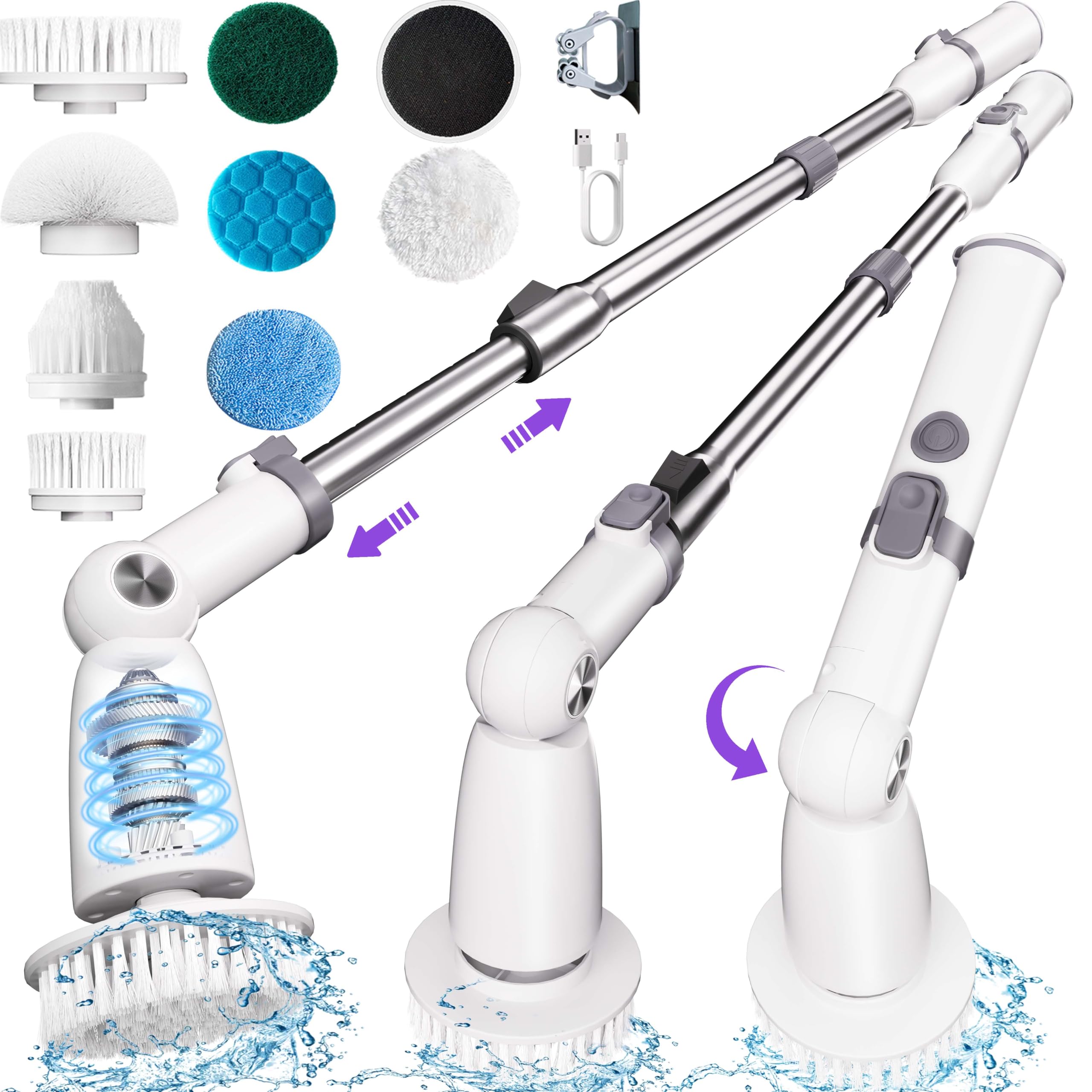 Electric Spin Scrubber Floor Shower Scrubber with Long Handle Power Scrubber Dual Speeds Cleaning Brush Cordless Scrub Brush