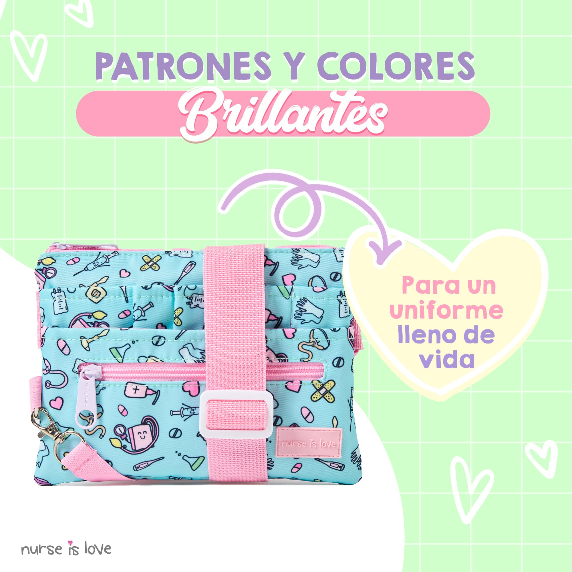Nurse Is Love Riñonera Enfermera Aqua con Mosquetón | Organizador, Bolsa de Mujer Varios Bolsillos | Coloca Tijeras Enfermeria | Regalos Original | Tcae Accesorios