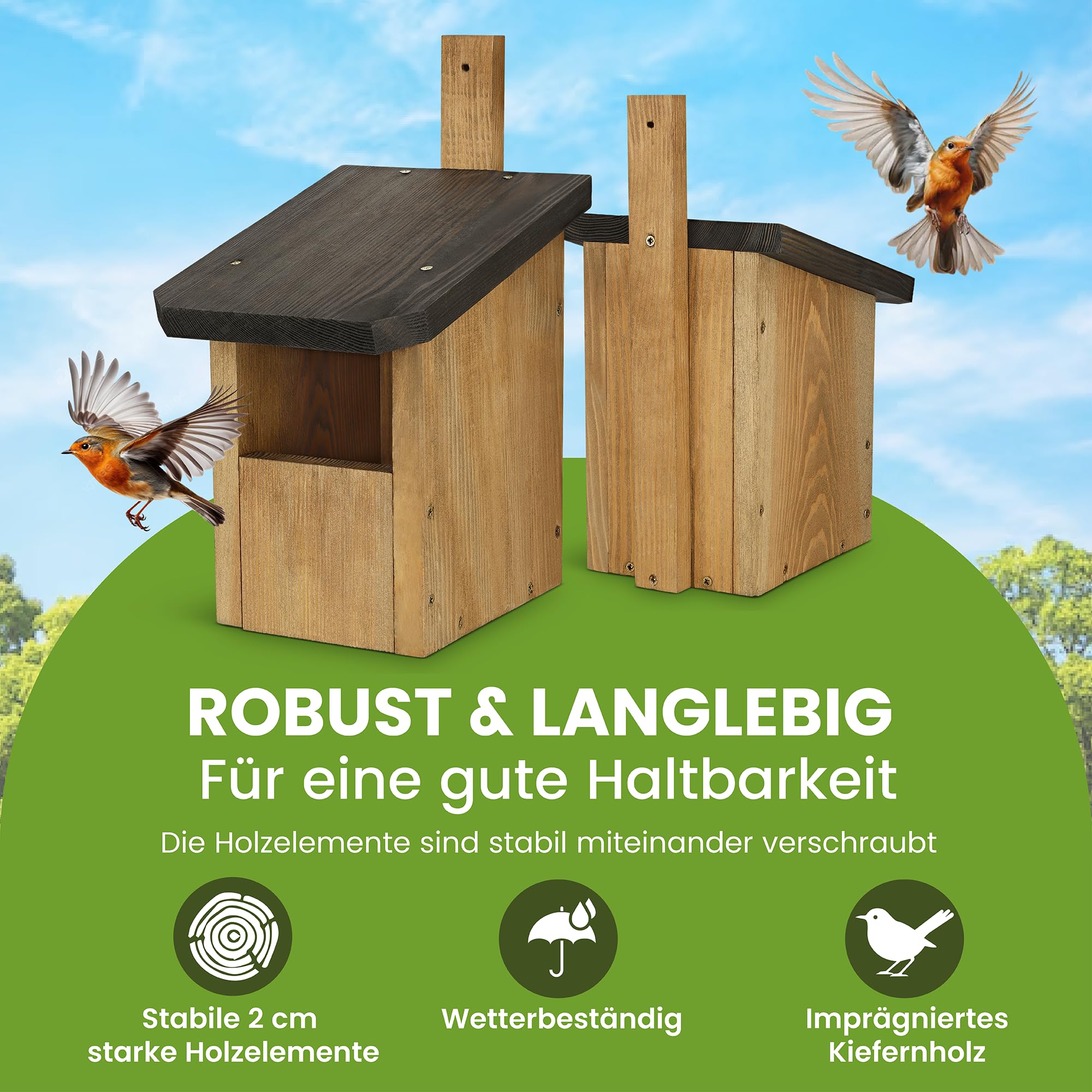Halbhöhle Nistkasten für Rotkehlchen & Co. | Wetterfest & Massives Holz | Vogelhaus für Nischenbrüter | vollflächig imprägniert
