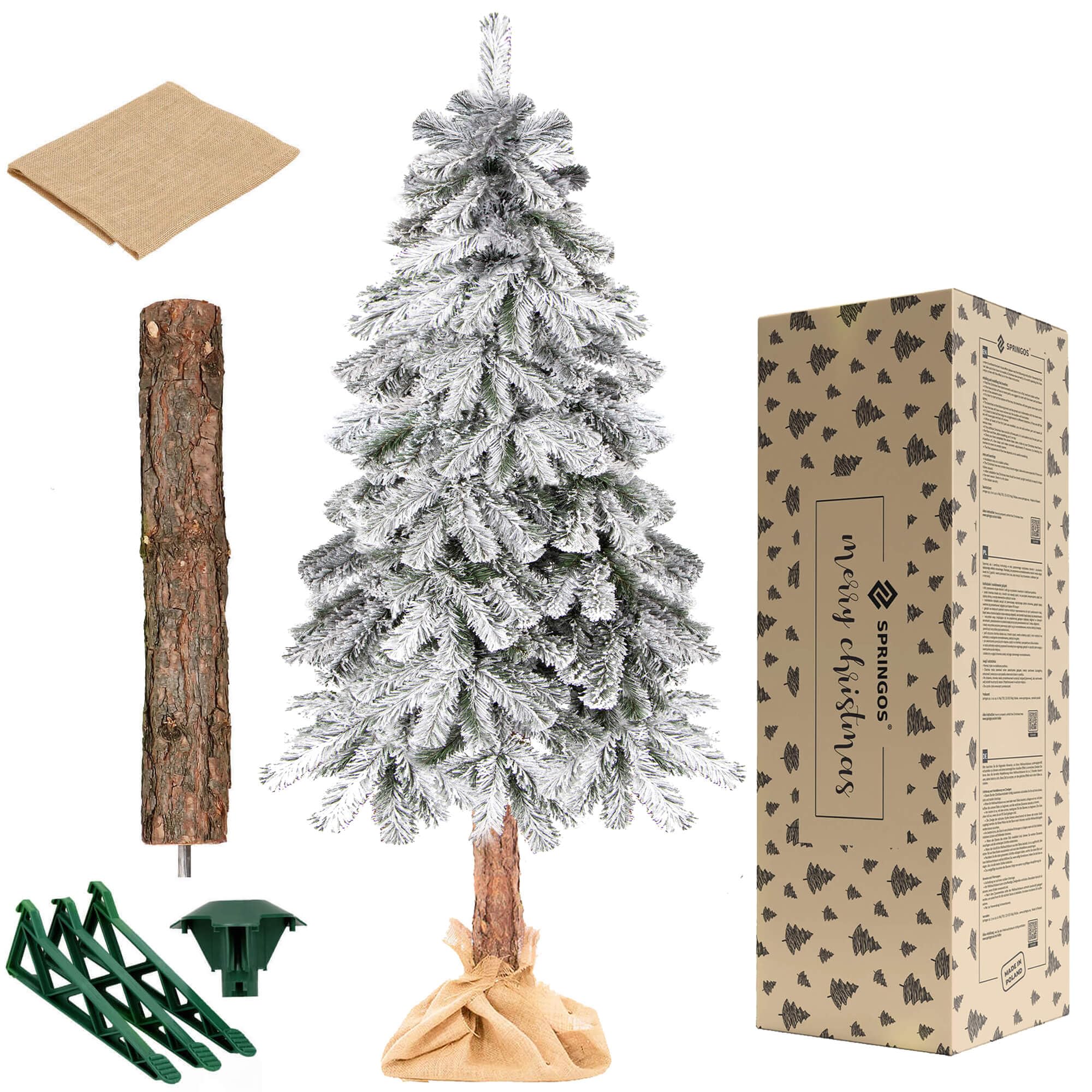 SPRINGOS Arbre de Noël Artificiel épicéa avec Tronc Naturel Neige Artificielle 180 cm