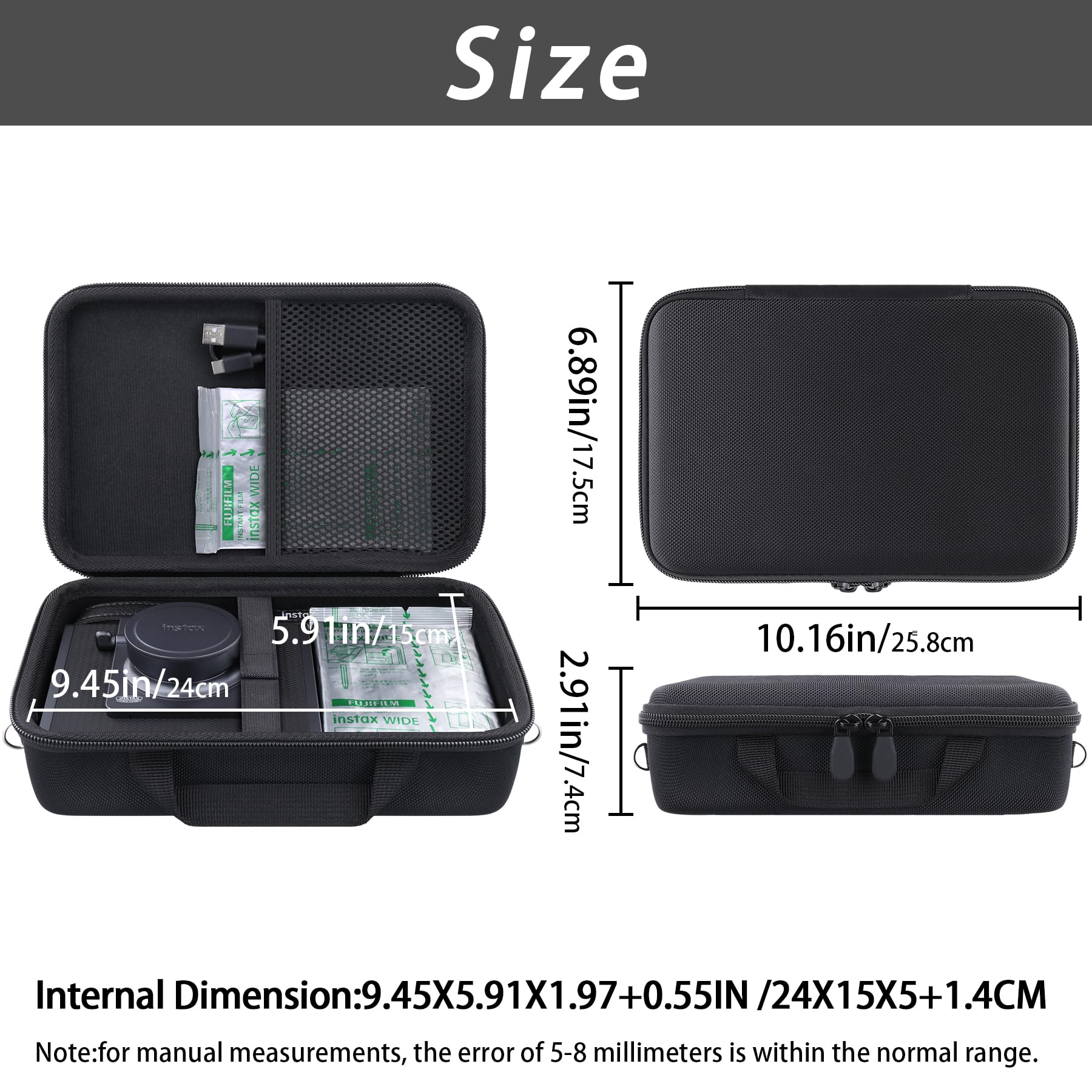 Khanka per Fujifilm Instax Wide Evo 2-in-1 Instant Film Camera e stampante Custodia rigida da viaggio con tracolla, nero (solo custodia)