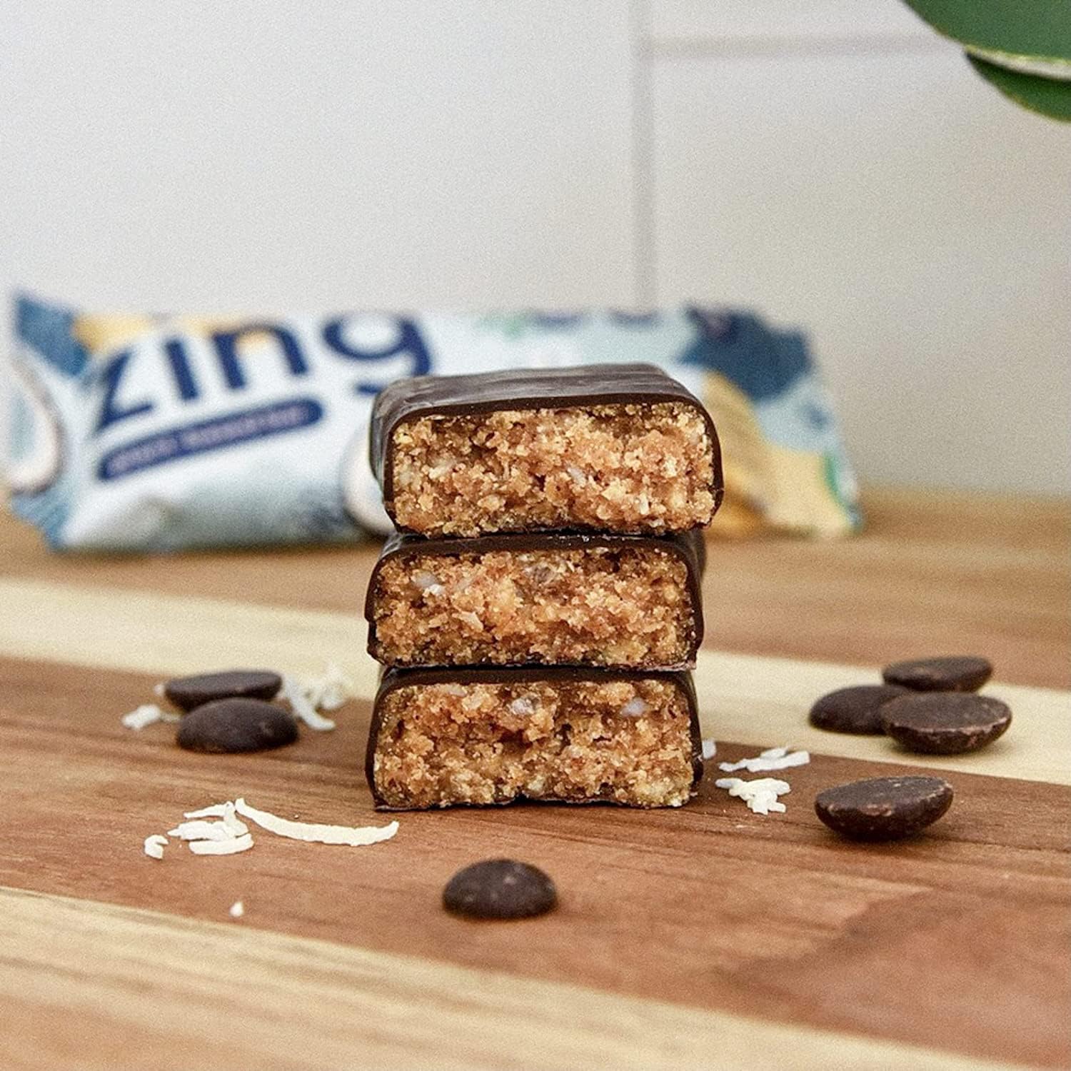 Zing Plant Based Protein Bar | Dark Chocolate Coconut , 12 Count | Macaroon Style Shaved Coconut | 11g Protein and 3g Fiber | Vegan, Gluten Free, Non GMO | Created by Professional Nutritionists