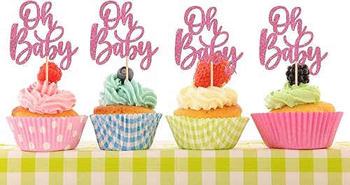 Miniatura 120 de 1 pieza de decoración de pastel Oh Baby Shower con purpurina para baby shower, bautismo, revelación de género de bebé, decoración de pastel