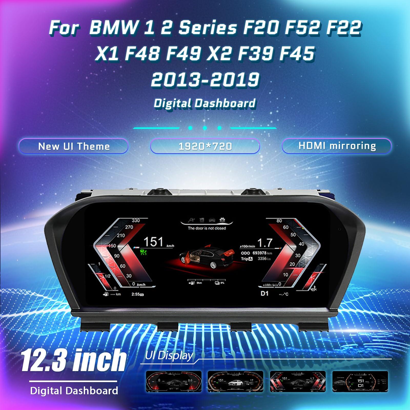 Digital Dash, Aftermarket Digital Instrument Cluster, Car Digital Dashboard for BMW 1 2 Series F20 F52 F22 X1 F48 F49 X2 F39 F45 Panel Speedometro Virtual Cockpit Instrument Cluster
