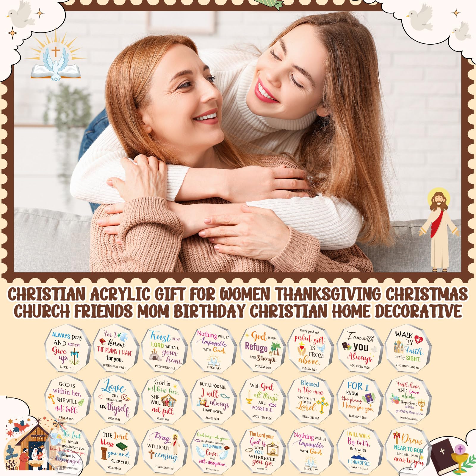 Liliaafar Christliche Geschenke aus Acryl, religiöse Wertschätzung, Schrift mit Bibelvers, Gebete, Kirche, Andenken für Weihnachten, Taufe, Sonntag, Schule, Party, Dekoration, klassischer Stil, 24