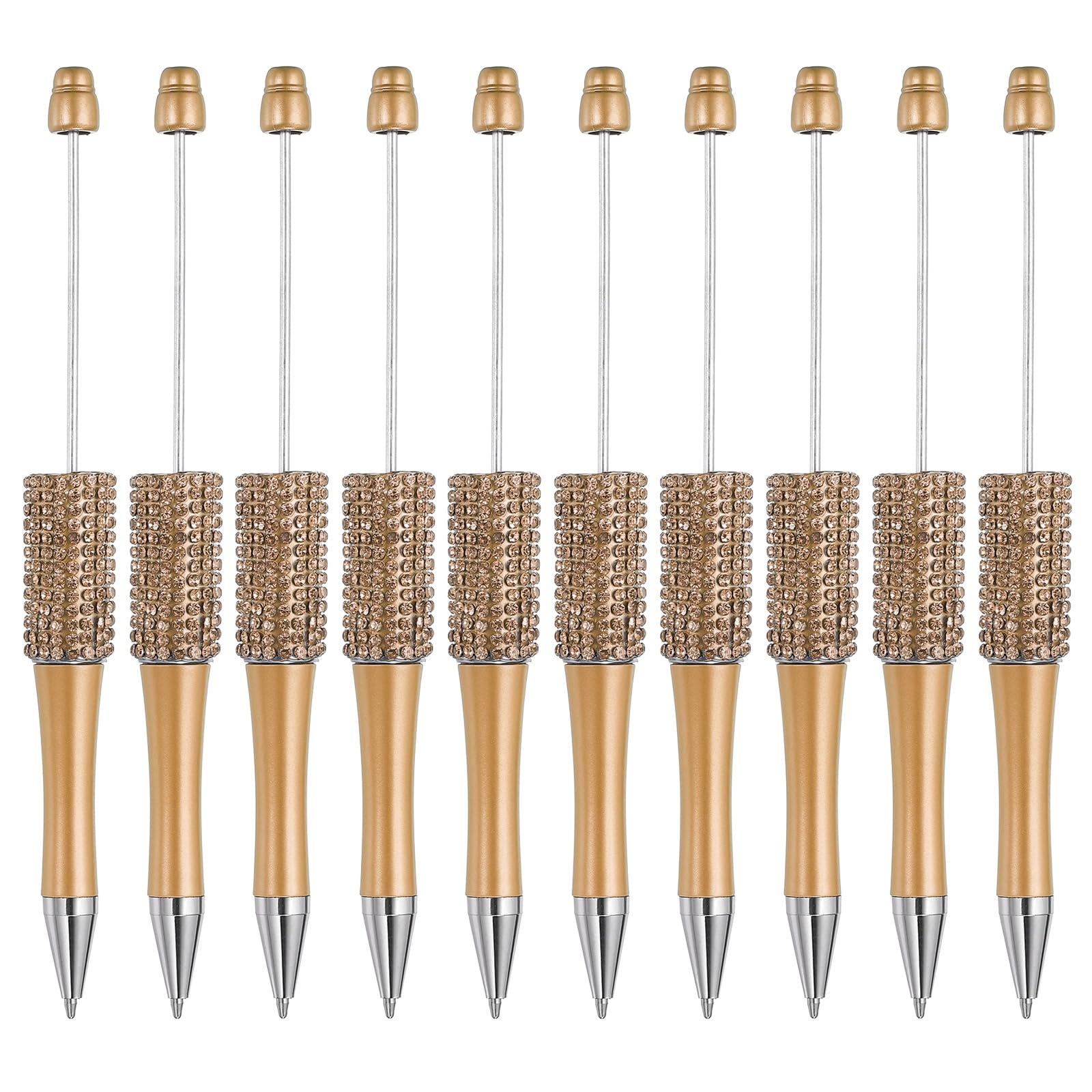 PATIKIL Diamond Beadable Pens, 10 Pcs Plastic Black Ink Bead Pen Creative DIY Ballpoint Pens for Teacher Office DIY Crafts Party Decorations Handmade Supplies, Gold Tone