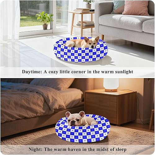 Miniatura 4 de KLL Buffalo Plaid Check White Blue Heart Calming Anti Anxiety Pet Cat Bed fluffier Calming Bed for Extra Small Size Pets Sleeping cama elevada para