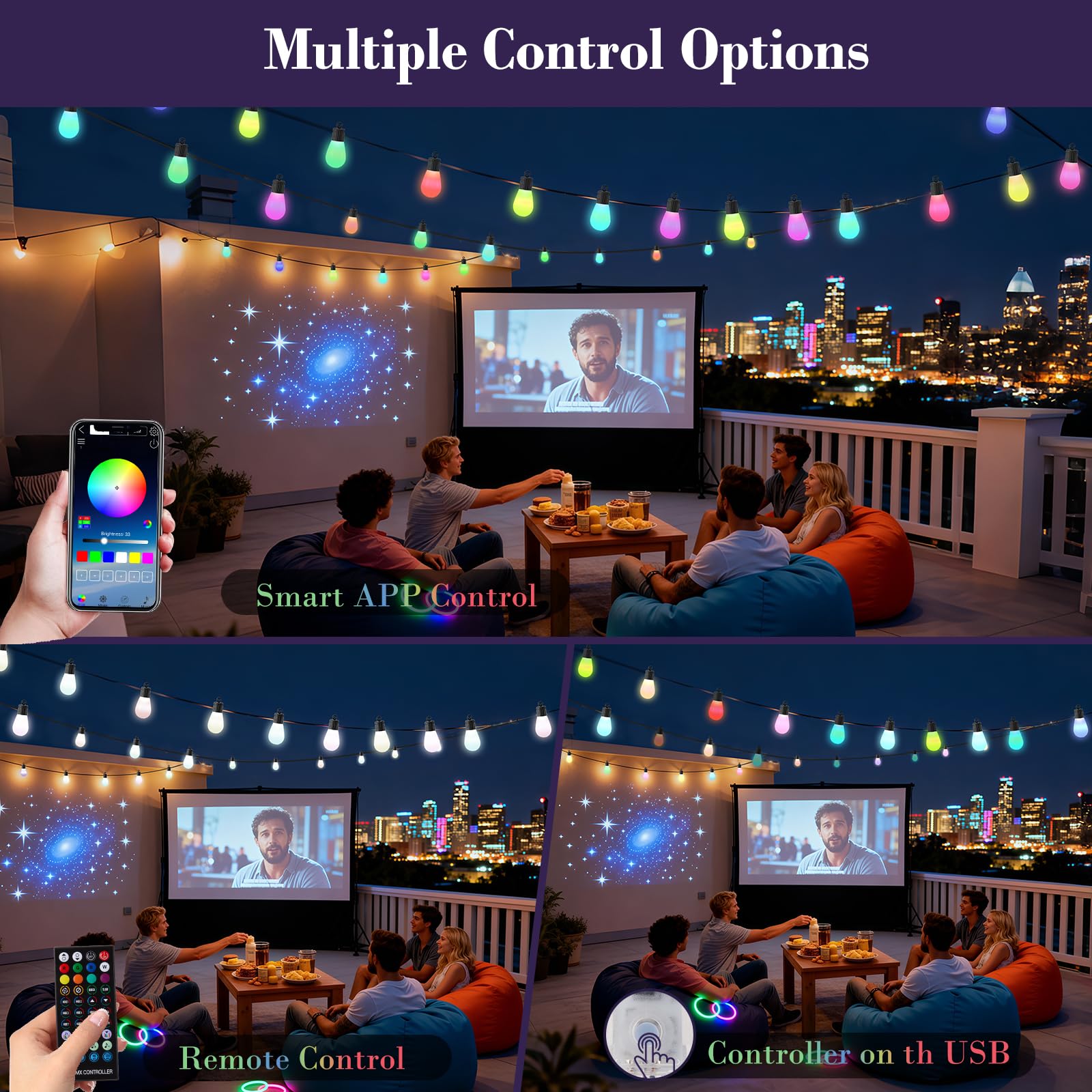 Lichterkette für den Außenbereich, Lichterkette mit bunten Kugeln, 50 LEDs, für den Außenbereich, 30 m, zur Dekoration von Halloween, Balkon, Garten, Party