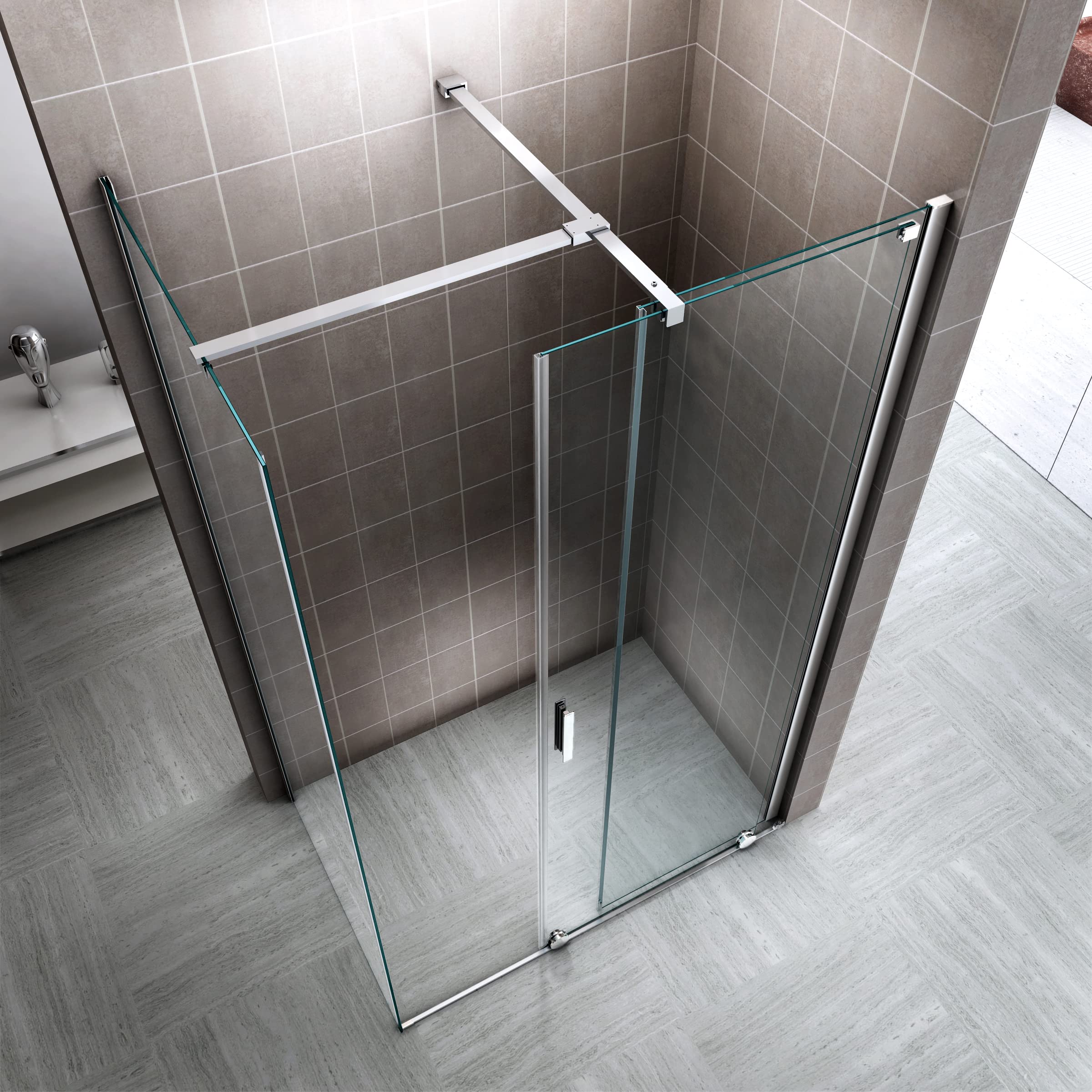 i-flair Cabina de ducha Nadine, 140 x 80 cm, mampara de ducha con puerta corredera en cromo, cristal de seguridad templado de 8 mm, cristal transparente, montaje a izquierda y derecha