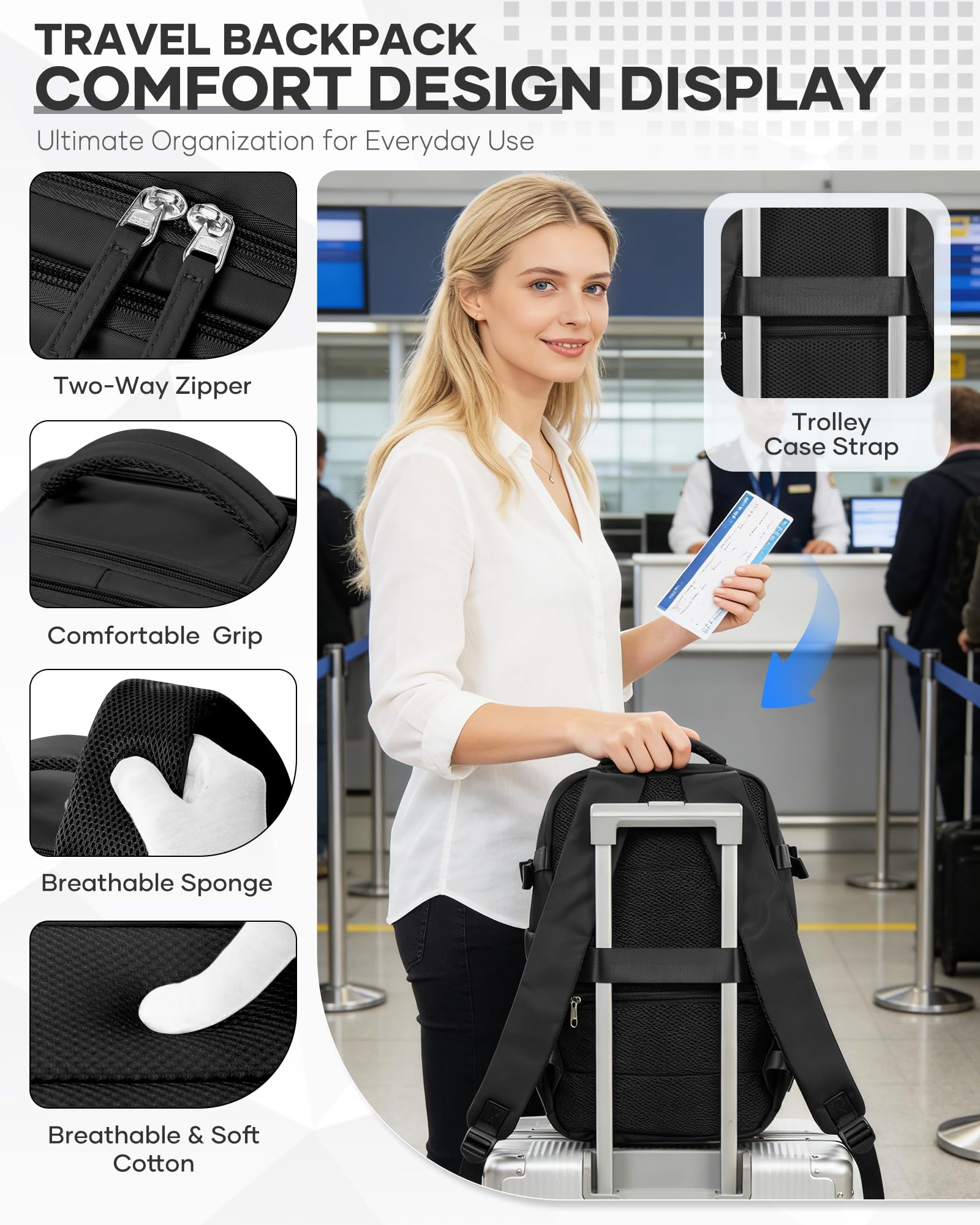 SZSYCN Vacuum Backpack Travel Bag With Pump Ryanair Cabin Bags 40x30x20 Underseat Ryan Air Hand Luggage 40 x 20 x 25 Carry On Baggage For Flights Backpack With Compression System — view 6