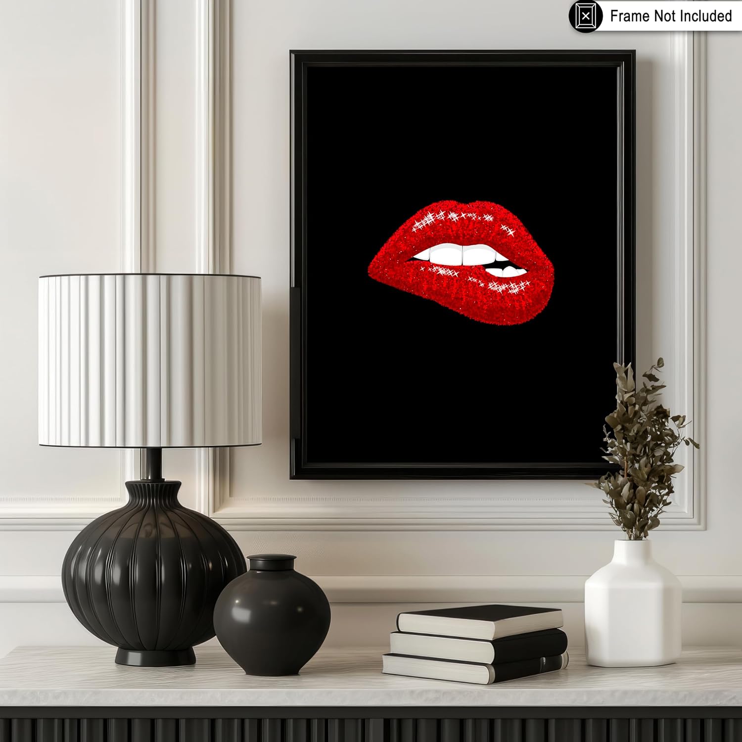 Poster Master Red Glitter Lips Poster - Lip Bite Print - Fashion Art - Trendy Design - Modern Design - Pop Print - Gift for Men & Women - Stylish Living Dorm or Bedroom Decor - 8x10 UNFRAMED