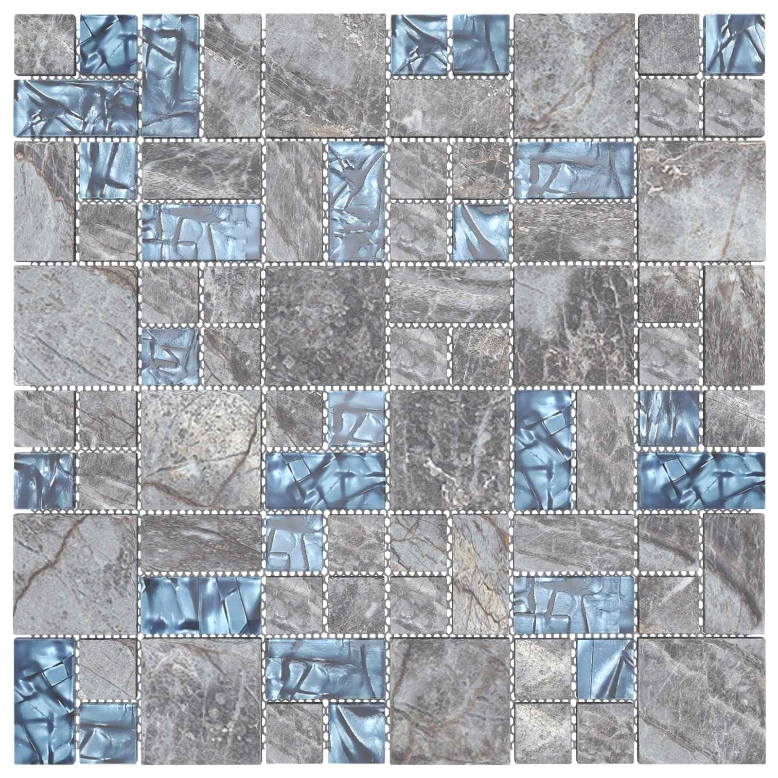 vidaXL Azulejo Mosaico 11 uds. 50 x 50 cm Gris y azul Cristal