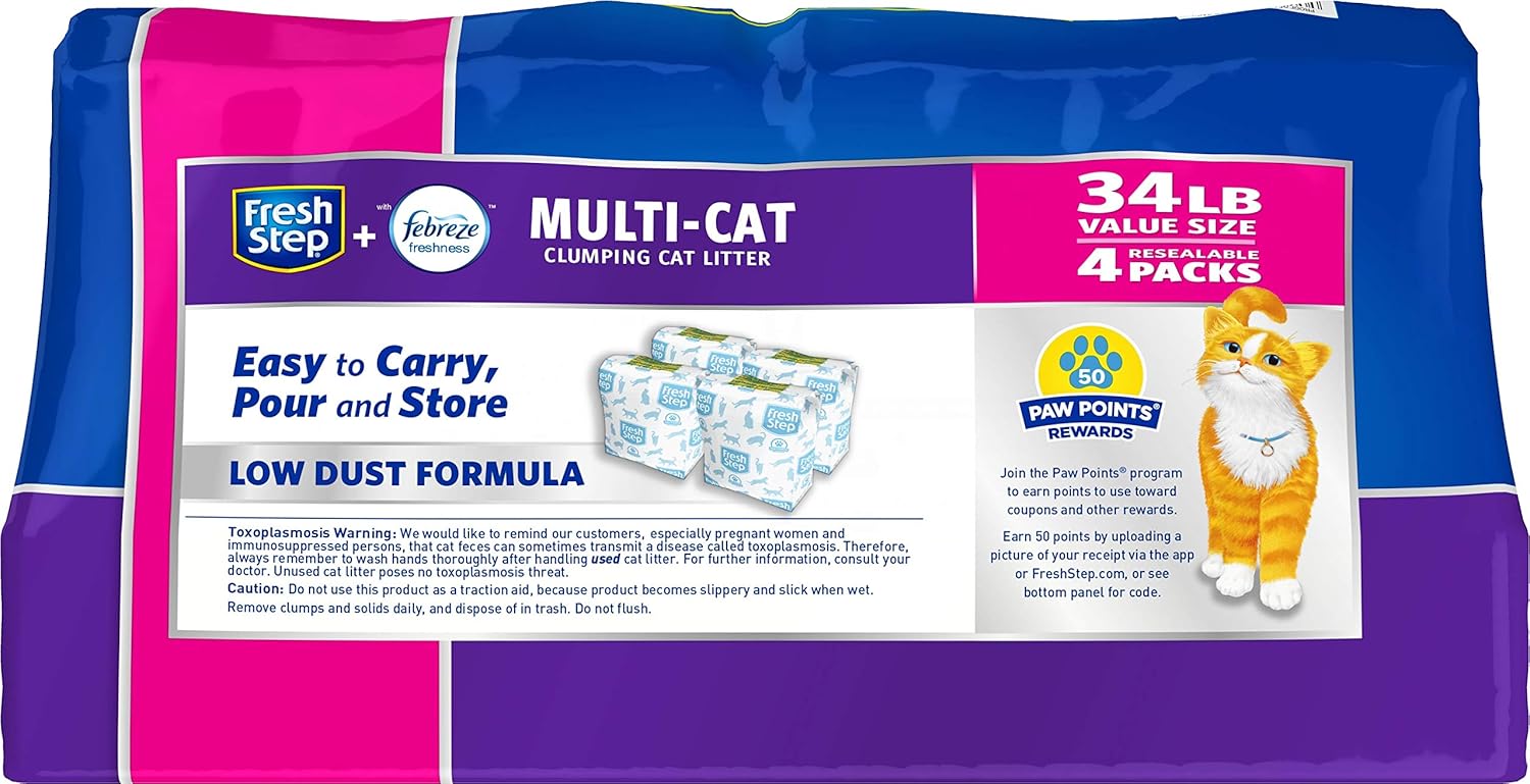 Fresh Step Multi-Cat Scented Litter with the Power of Febreze, Clumping Cat Litter, 34 Pounds (Package May Vary) (Package May Vary)