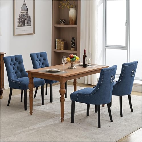 Miniatura 34 de Sillas de comedor tapizadas con brazos, juego de 2, sillas de comedor con patas de madera maciza y respaldo copetudo (lino + gris) Gris