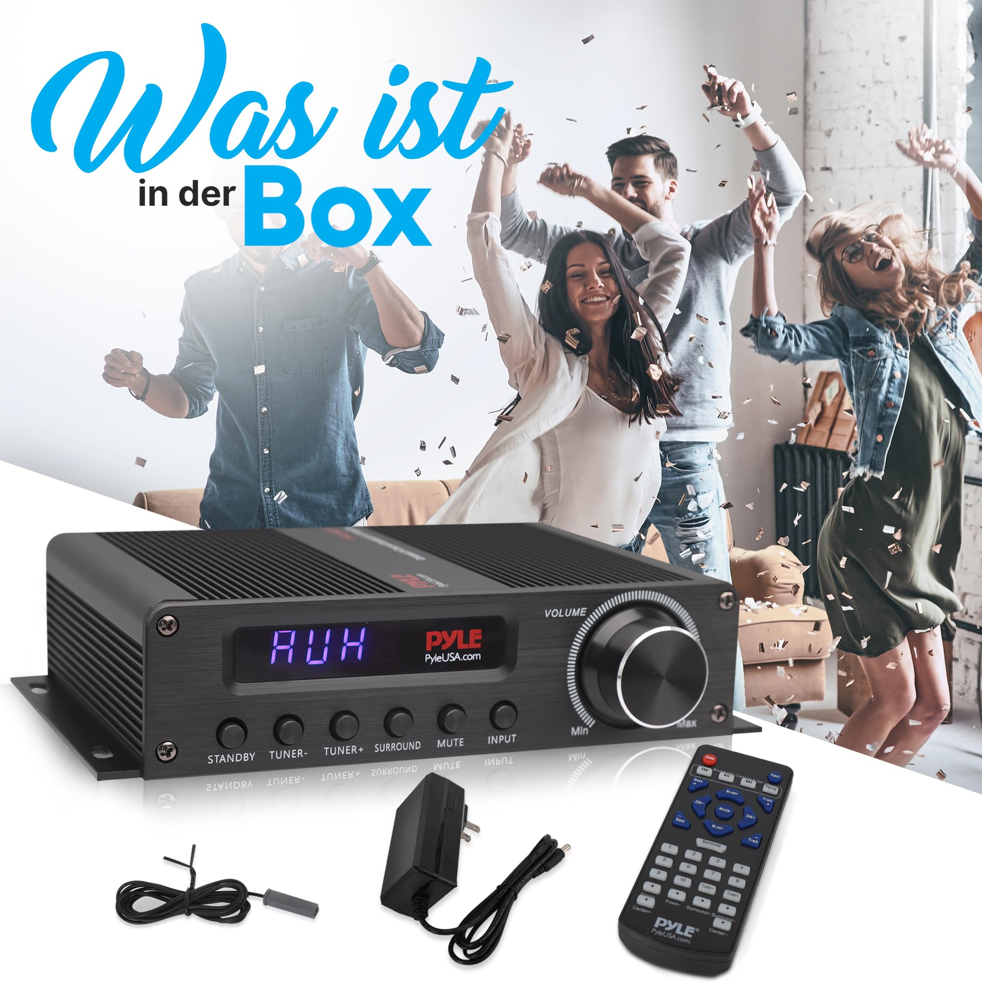 Pyle HiFi Verstärker 100W – Bluetooth Verstärker, Amplifier 5.1 Kanal Receiver mit HDMI, AUX, FM-Antenne, Subwoofer-Eingang, 12 V Adapter – 4 Eingänge