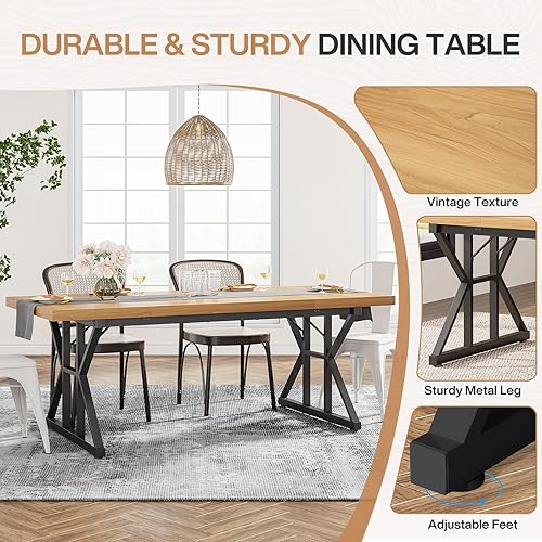 Miniatura 5 de Tribesigns Mesa de comedor de granja para 6 personas, mesa de comedor rectangular de madera de 70.8 pulgadas, mesa de cocina rústica con patas de