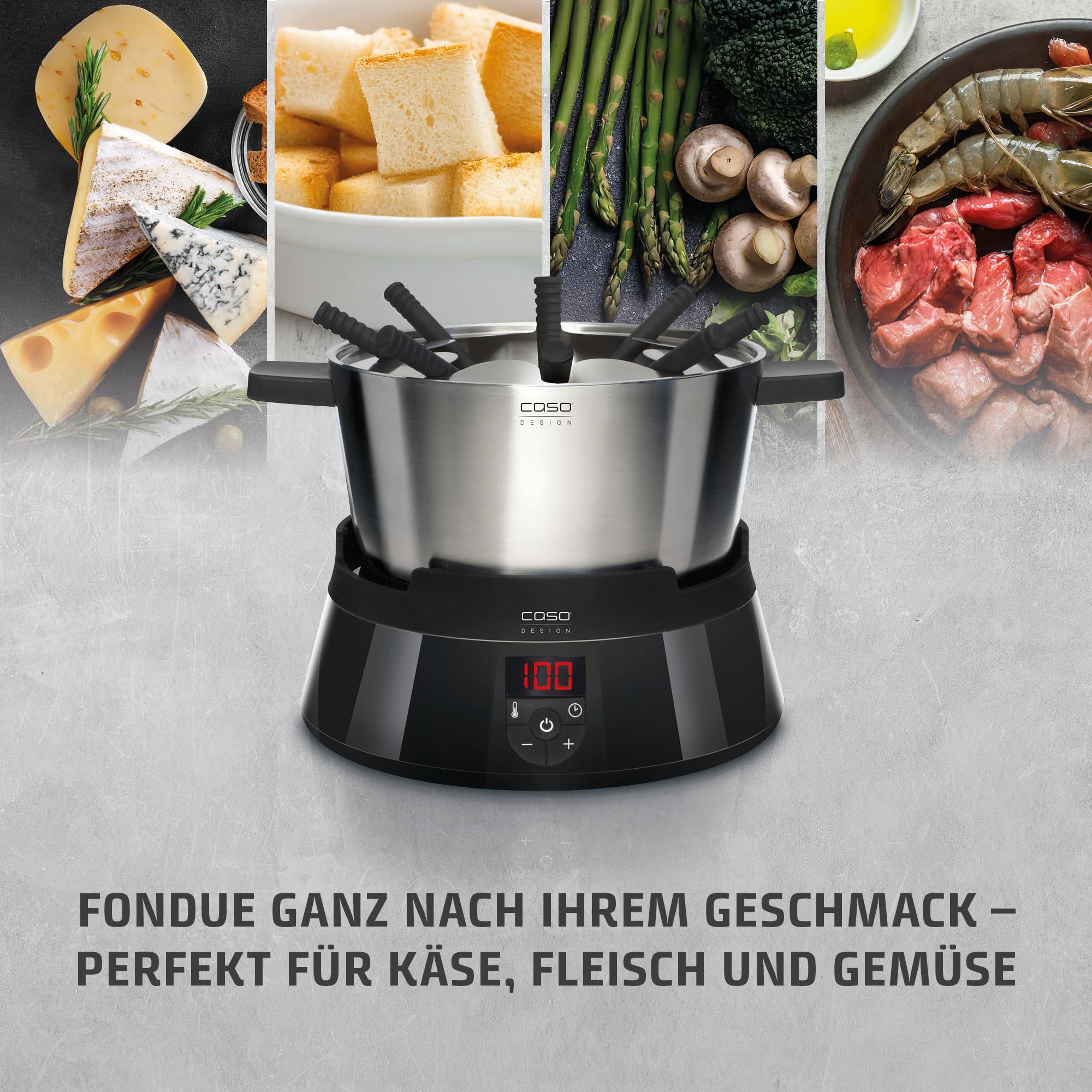 CASO Induktions FonDue - für 8 Personen, Temperatureinstellung von 60 bis 240 °C, gleichmäßige Erwärmung durch hochwertigen Fonduetopf