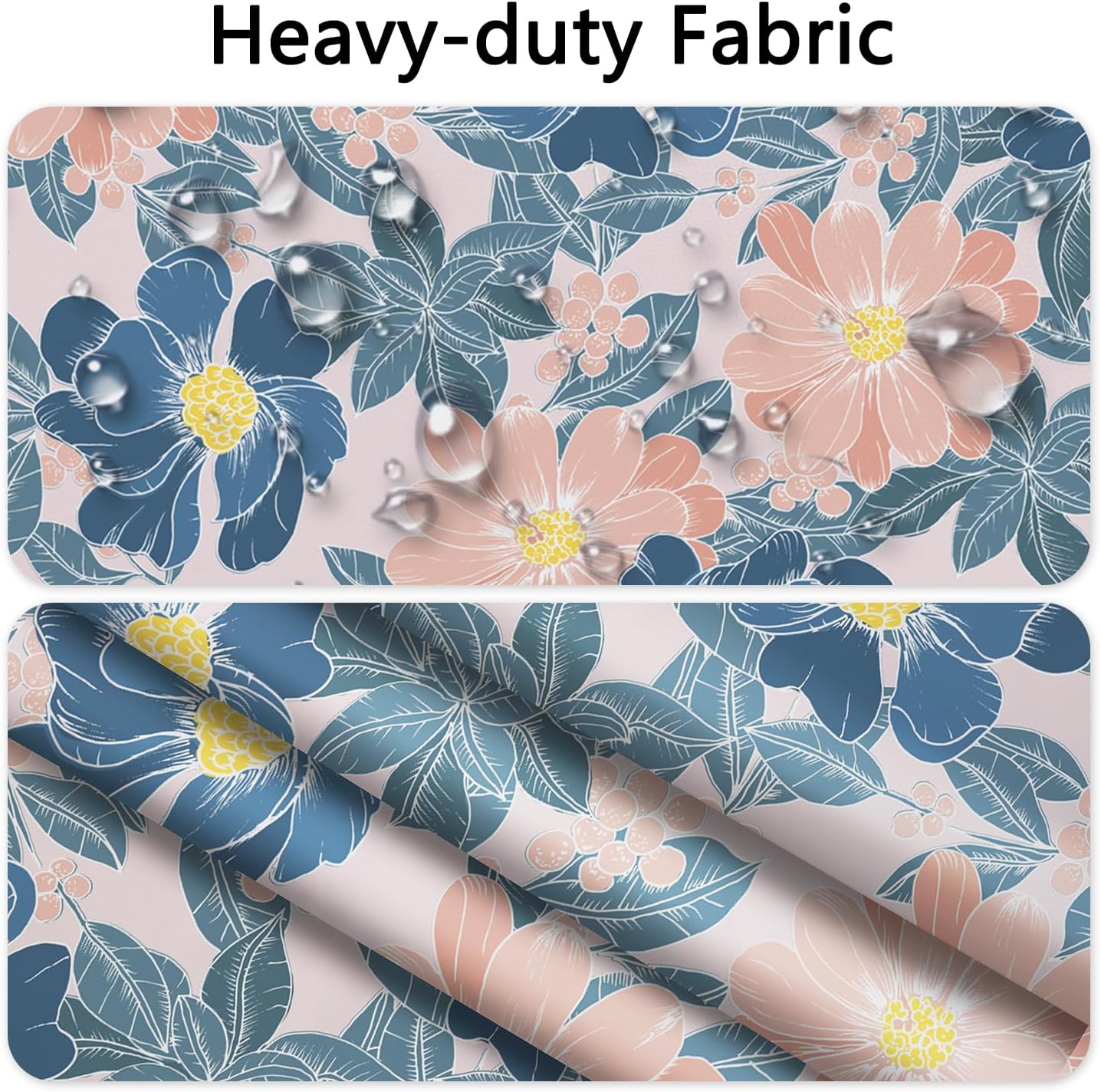 No Hook Floral Shower Curtain with Snap in Liner, 71x74 Inch – Pink & Blue Flower Shower Curtains for Bathroom, Romantic Floral Waterproof Cloth Fabric with See Through Mesh Top Window
