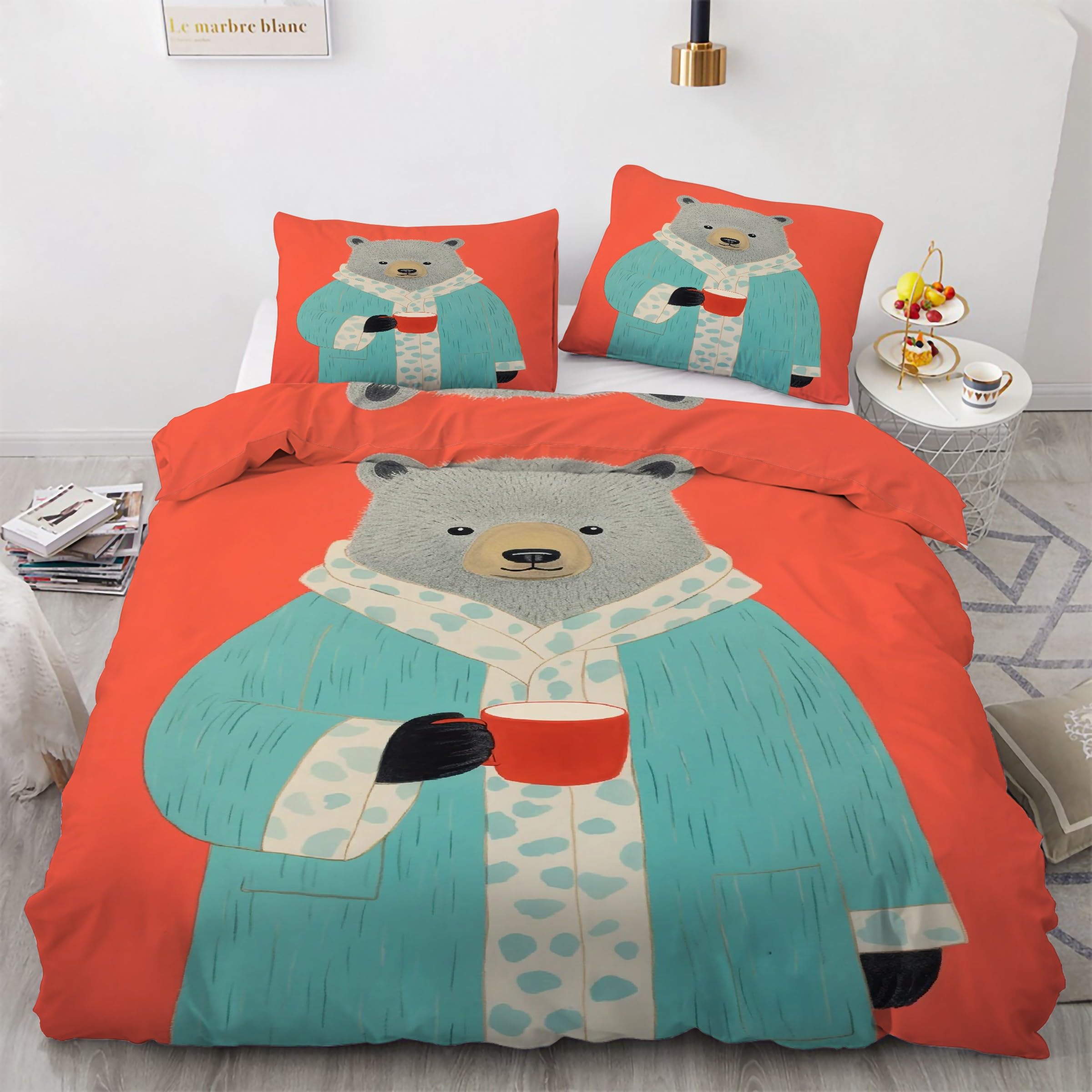 Housse de couette 160x200 ours parure de lit dessin animé microfibre douce KG2391