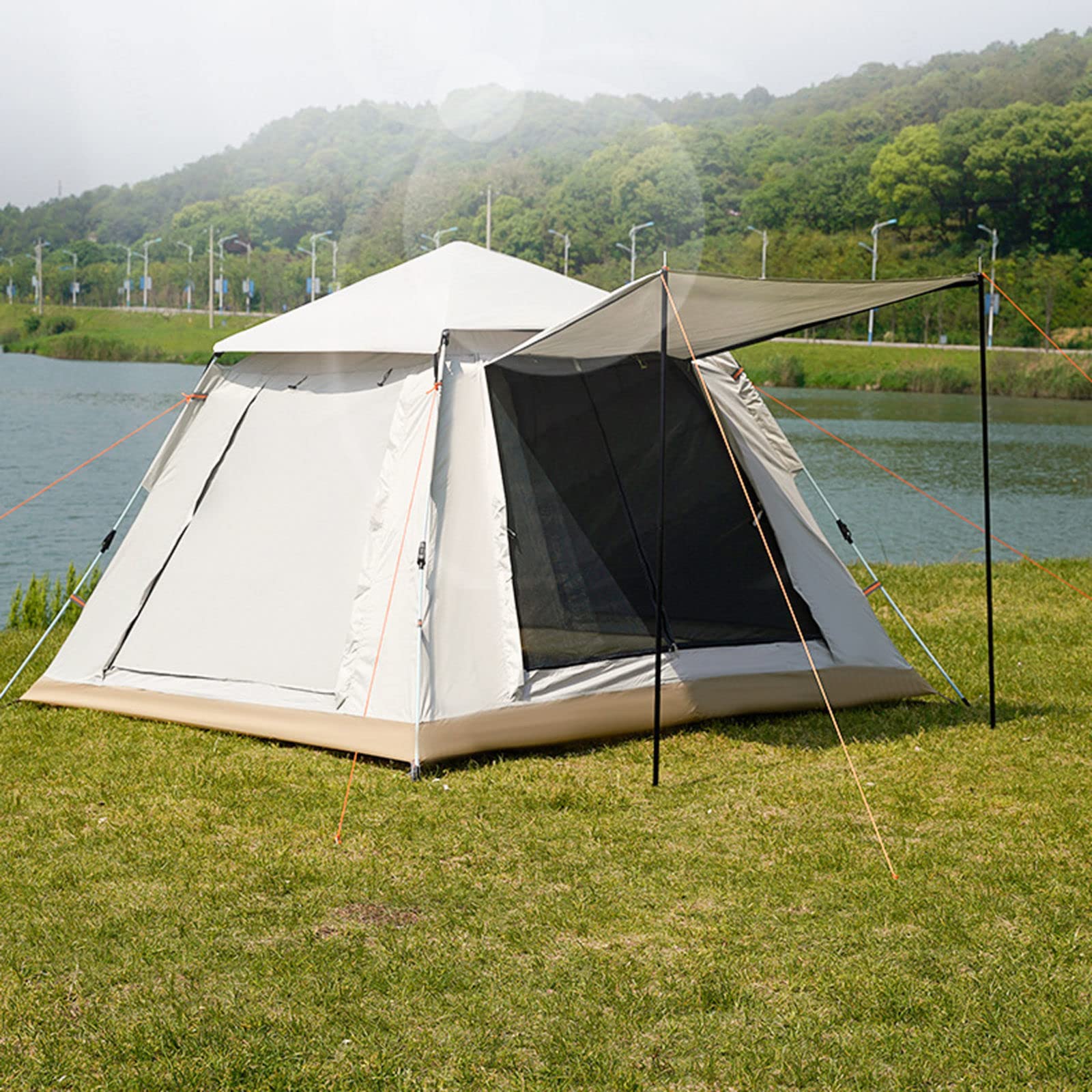 Großes Familienzelt für 4 Personen, Doppeltüren und Vier Fenster, wasserdichtes Zelt, wasserdicht, hochwertig, robust, große Zelte für Camping, Wandern, Picknick, Garten Sport & Freizeit