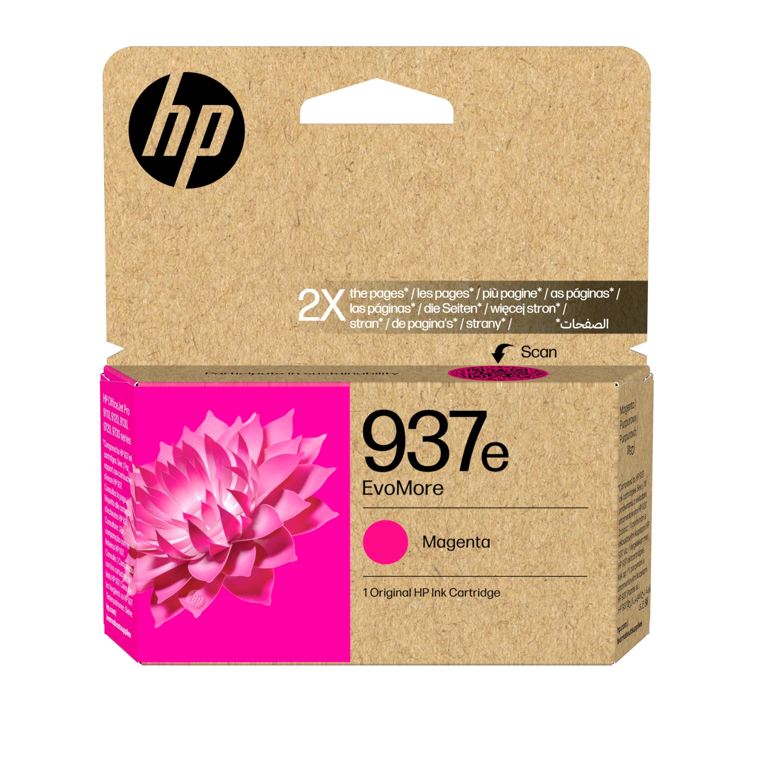 HP 937e Magenta, Cartucho de Tinta Original, EvoMore, Alta Capacidad | Compatible con impresoras OfficeJet Pro Serie 9100 y 9700, 1650 páginas (4S6W7NE)