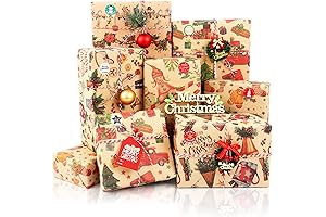 MAMUNU Christmas Wrapping Paper: 8 Sheets Thick Vintage Kraft Gift Paper