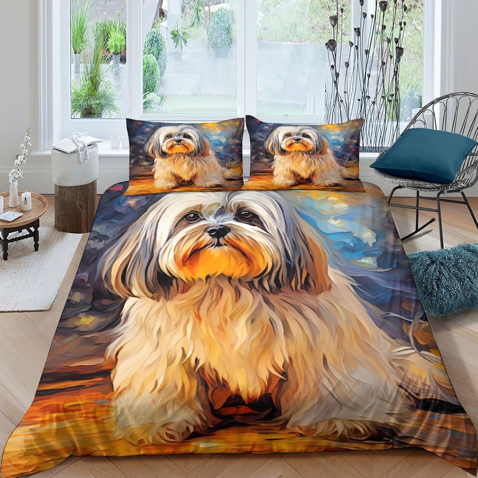 Ctjqhvkz Style-10 3D Printed Shih Tzu Dog Fitted Sheet Microfiber Soft Washable Pet Portrait Mattress Cover For Bedroom Guest Room Decor Single（135X200cm）