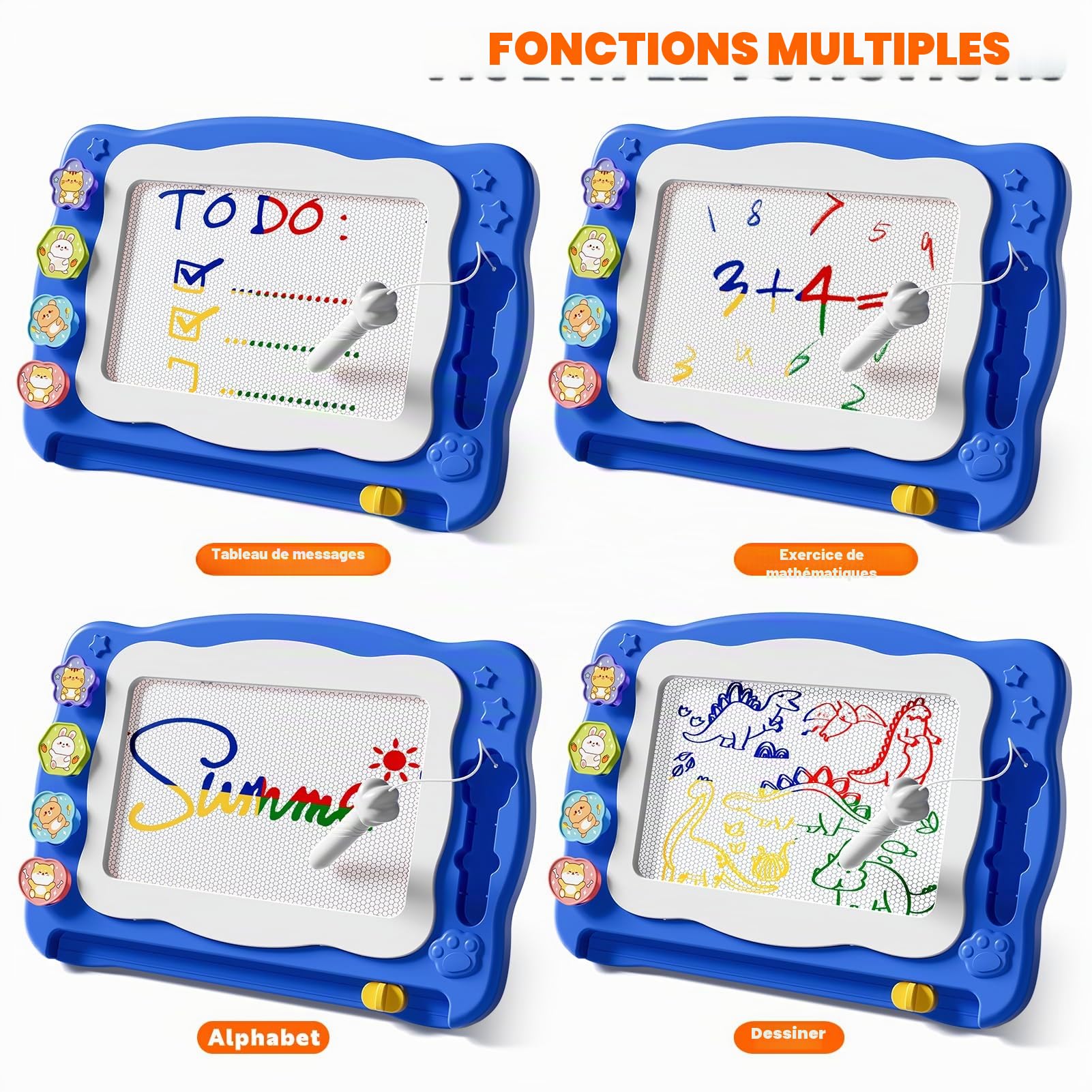 Grande planche à dessin magnétique, jouet, pour enfants de 3 à 7 ans, effaçable, avec 4 couleurs, jouet éducatif