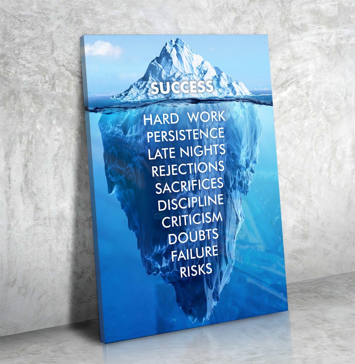 Success Hard Work Persistence Late Nights Quote Success Iceberg Framed Wall Art Canvas (24W X 36L)