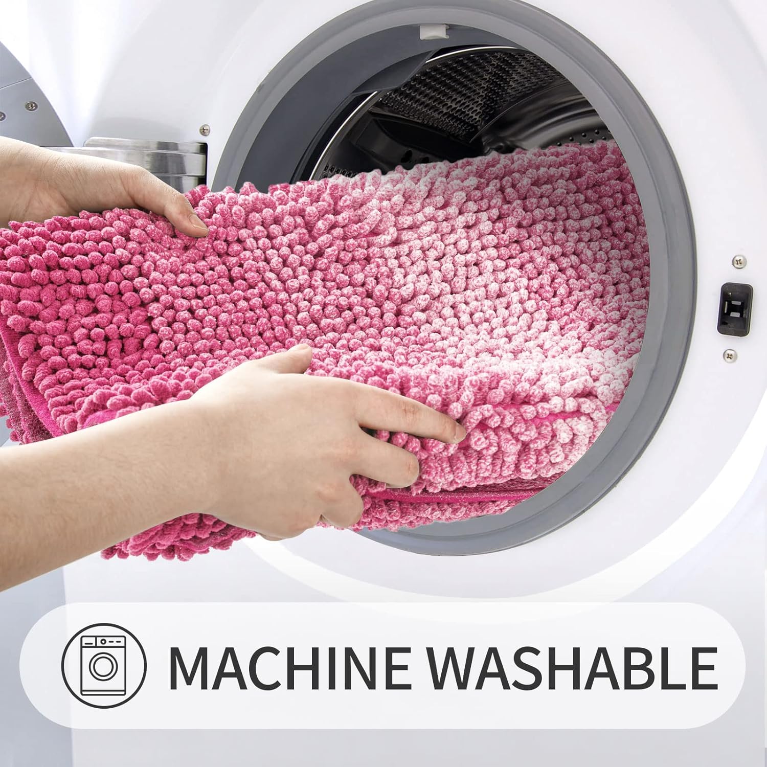 Gibelle Pink Bathroom Rugs, Luxury Chenille Bath Mat, Small Non Slip Shower Rug and Bath Room Floor Mats, Machine Washable, Quick Dry Bathmat, Soft Cozy Plush Rug for Tub, 20" x 32" - Image 5